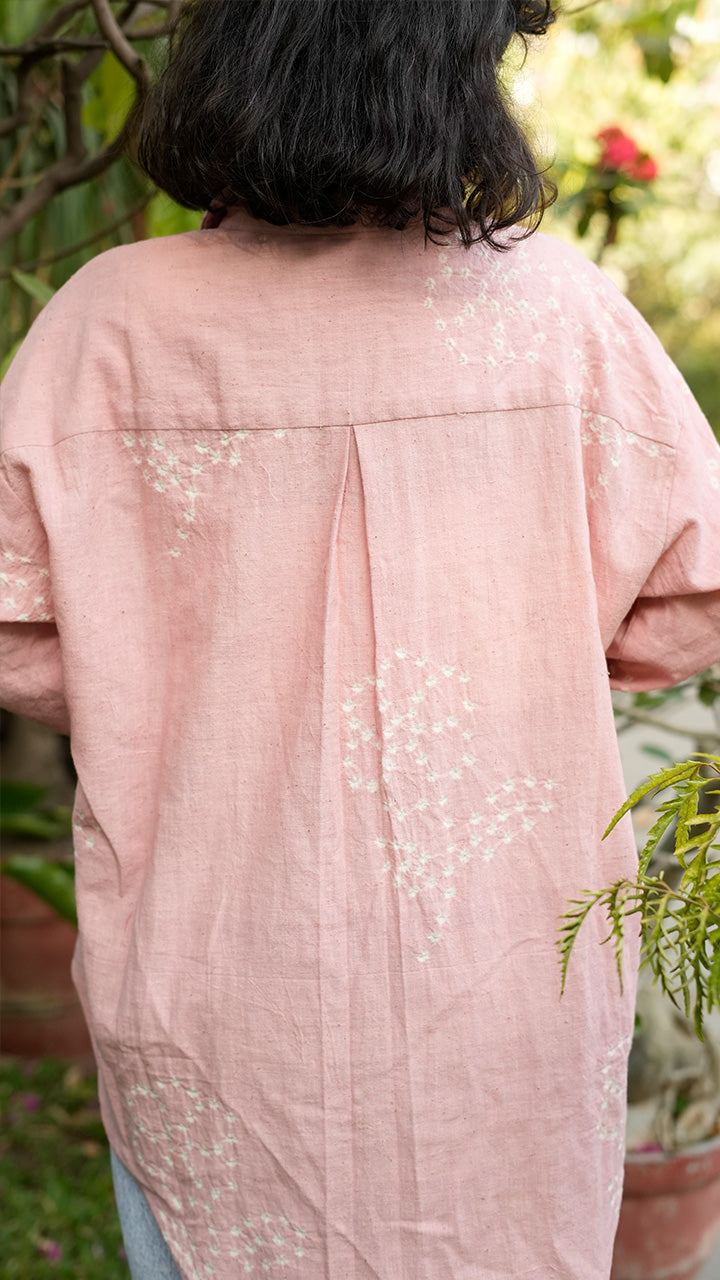 PEACH FLOWER MOTIF BANDHANI SHIRT