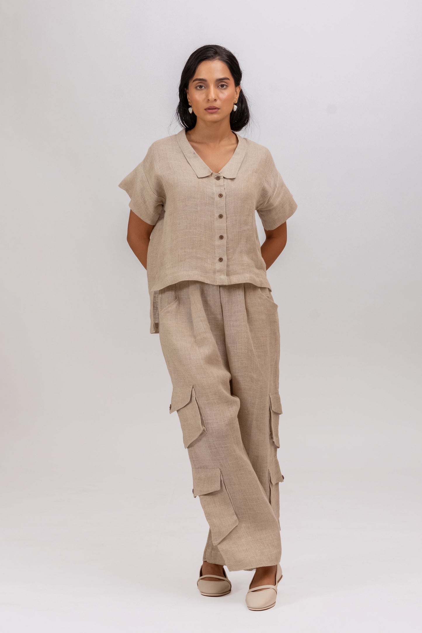 BREEZY 100% PURE RAW LINEN ABSTRACT CUT SHIRT