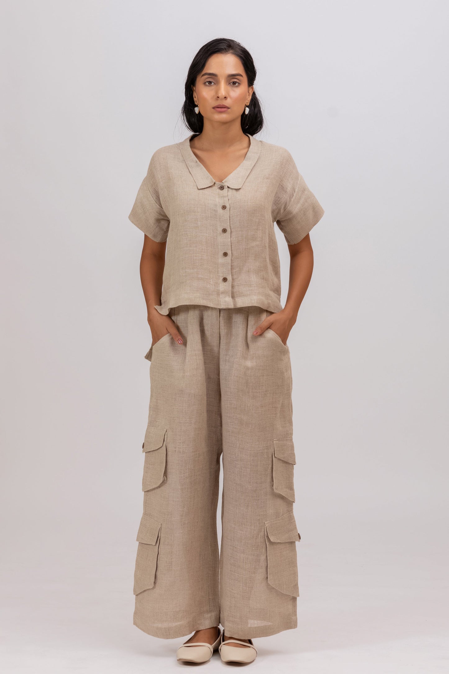 BREEZY 100% PURE RAW LINEN ABSTRACT CUT SHIRT