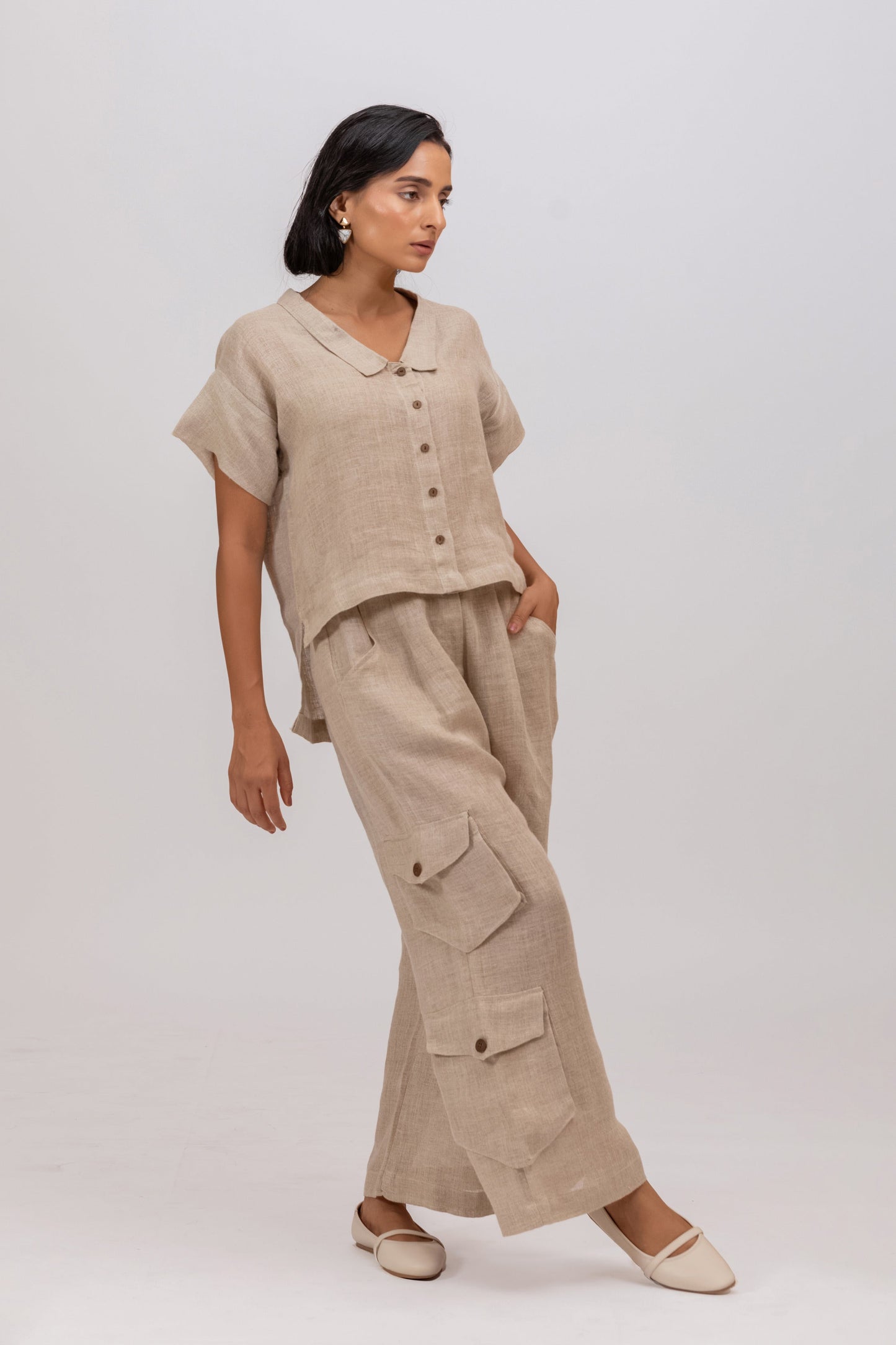 BREEZY 100% PURE RAW LINEN ABSTRACT CUT SHIRT