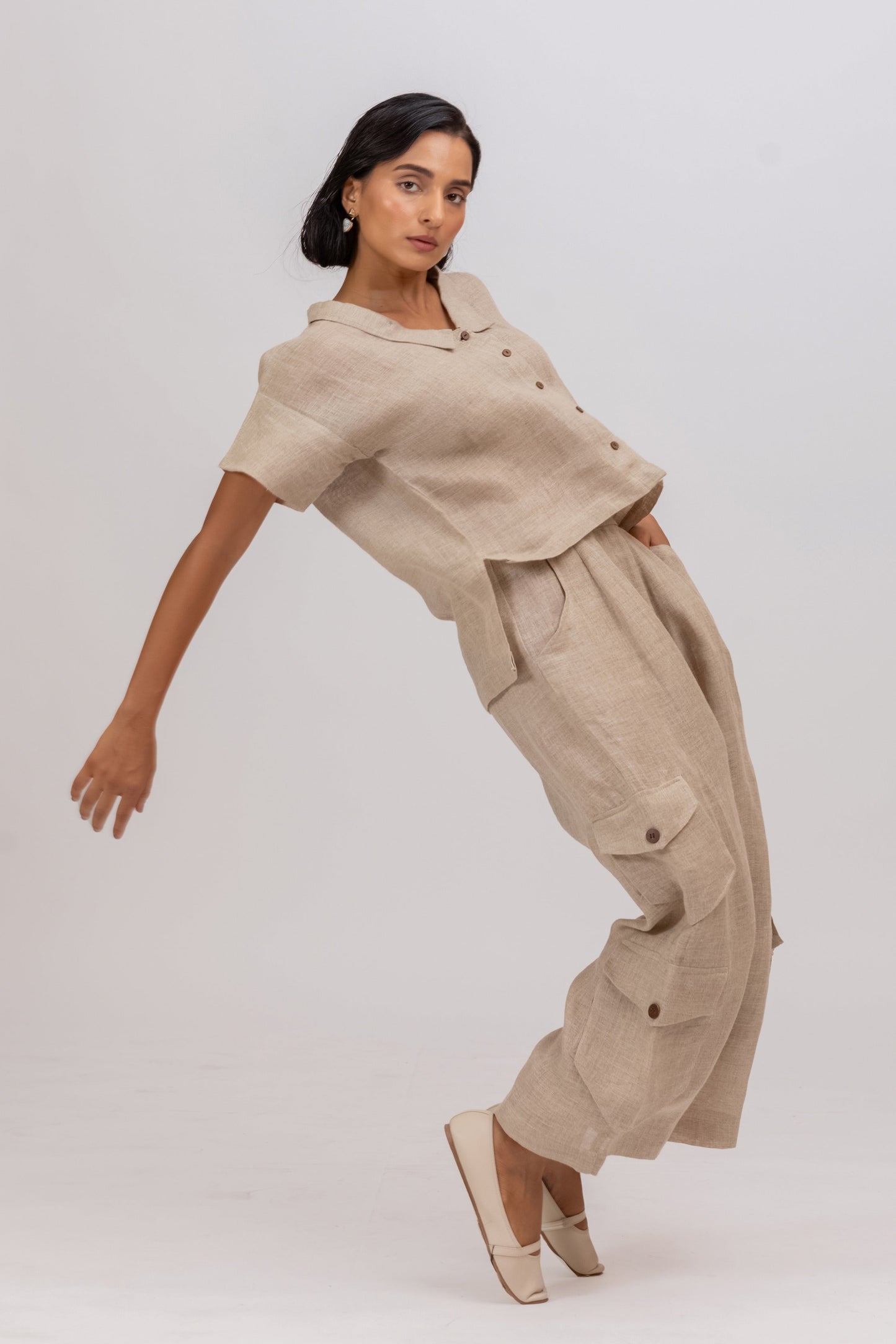 BREEZY 100% PURE RAW LINEN ABSTRACT CUT SHIRT