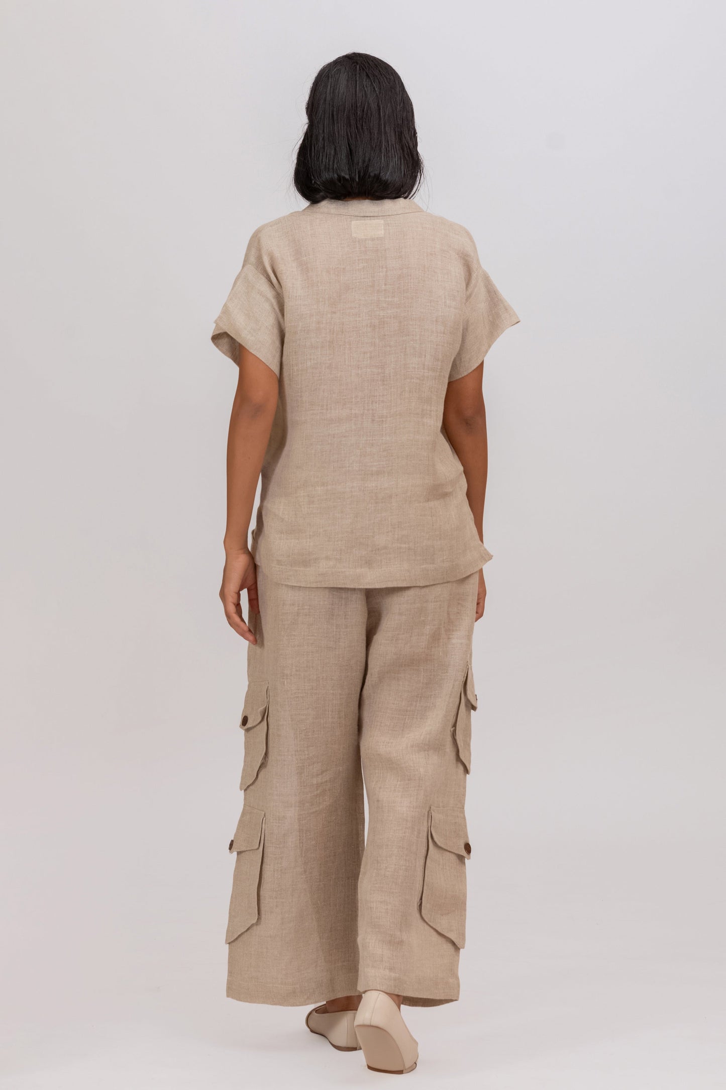 BREEZY 100% PURE RAW LINEN ABSTRACT CUT SHIRT