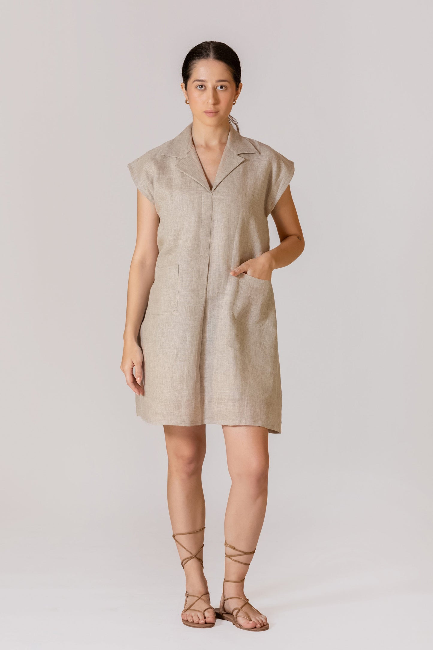RELAXED FIT PURE NATURAL COLOR RAW LINEN TUNIC