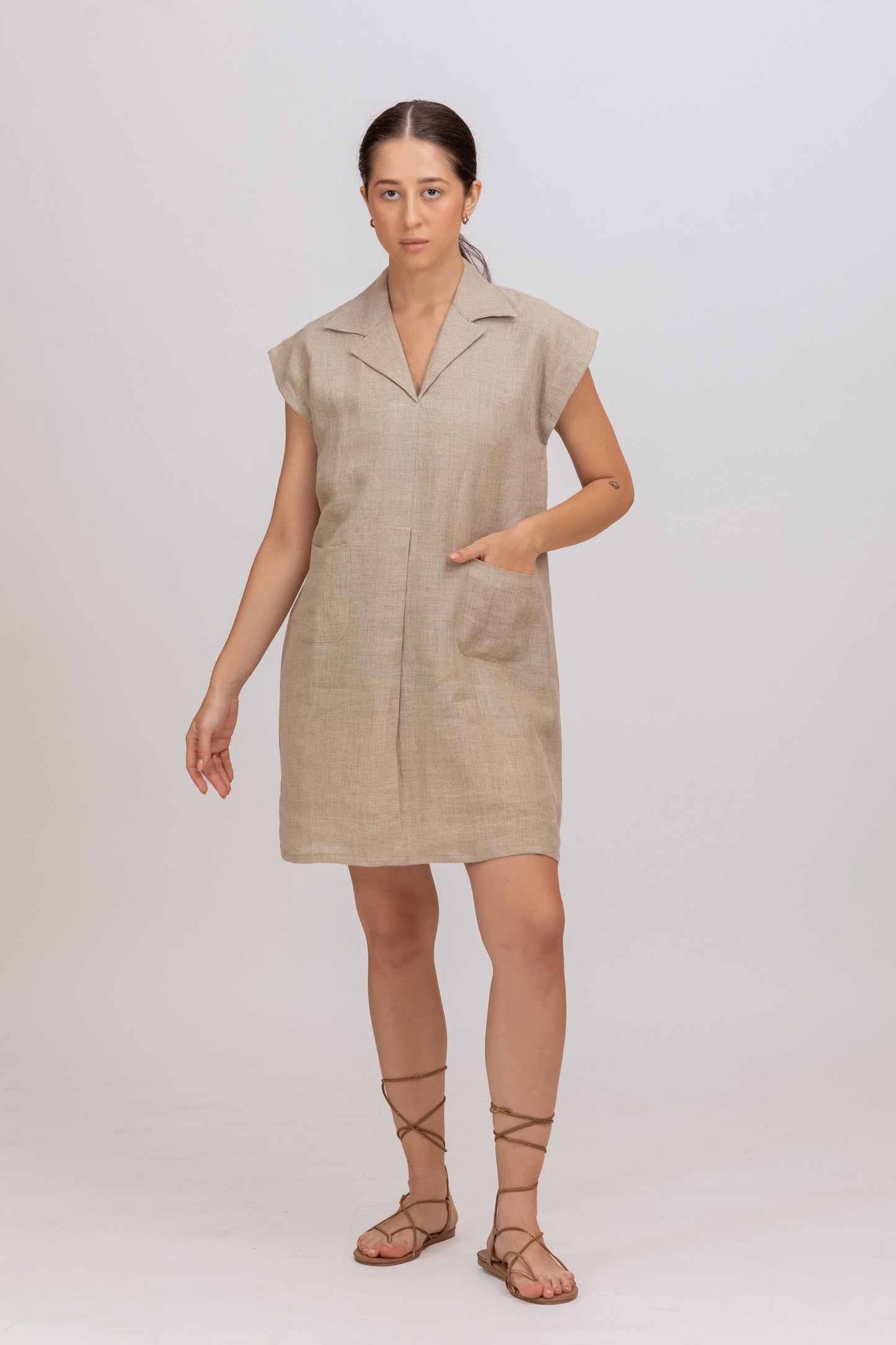 RELAXED FIT PURE NATURAL COLOR RAW LINEN TUNIC