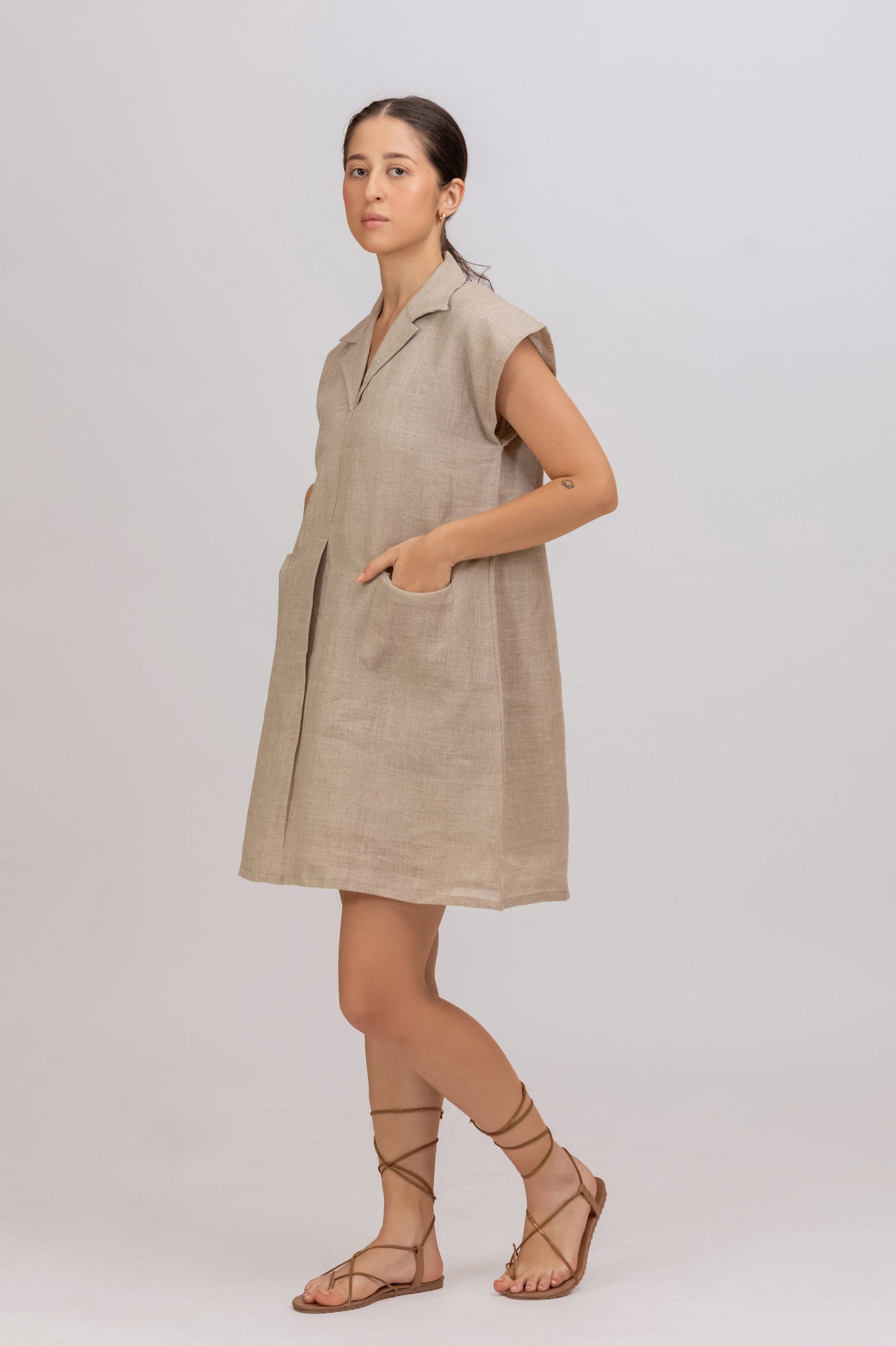 RELAXED FIT PURE NATURAL COLOR RAW LINEN TUNIC