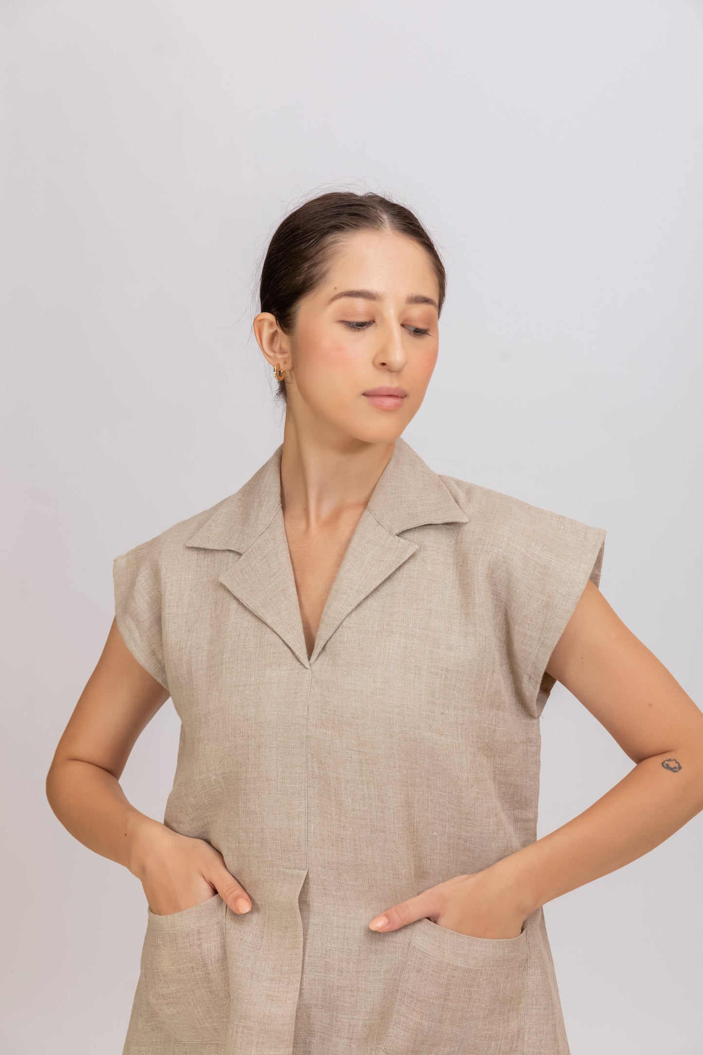 RELAXED FIT PURE NATURAL COLOR RAW LINEN TUNIC