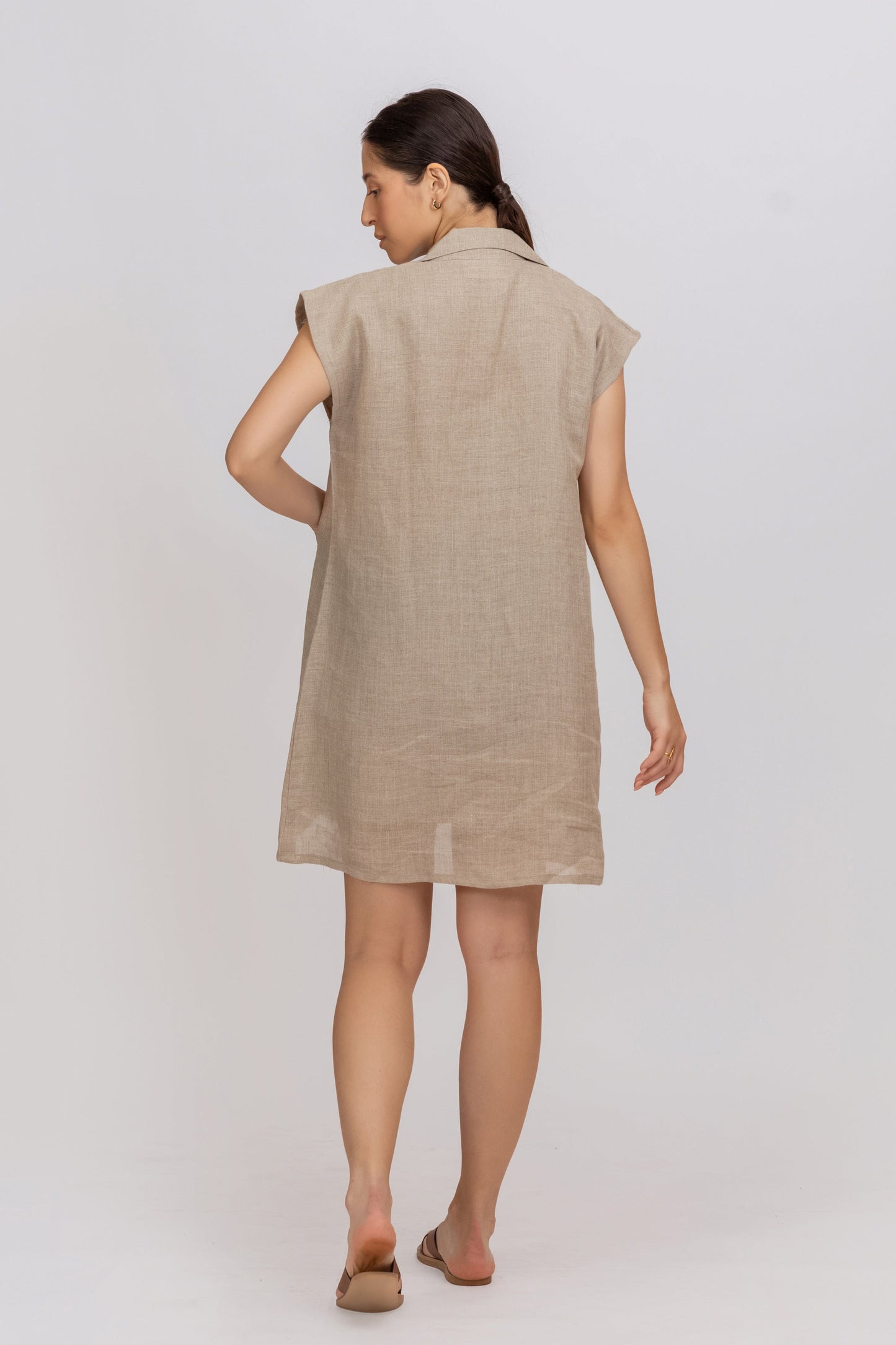 RELAXED FIT PURE NATURAL COLOR RAW LINEN TUNIC