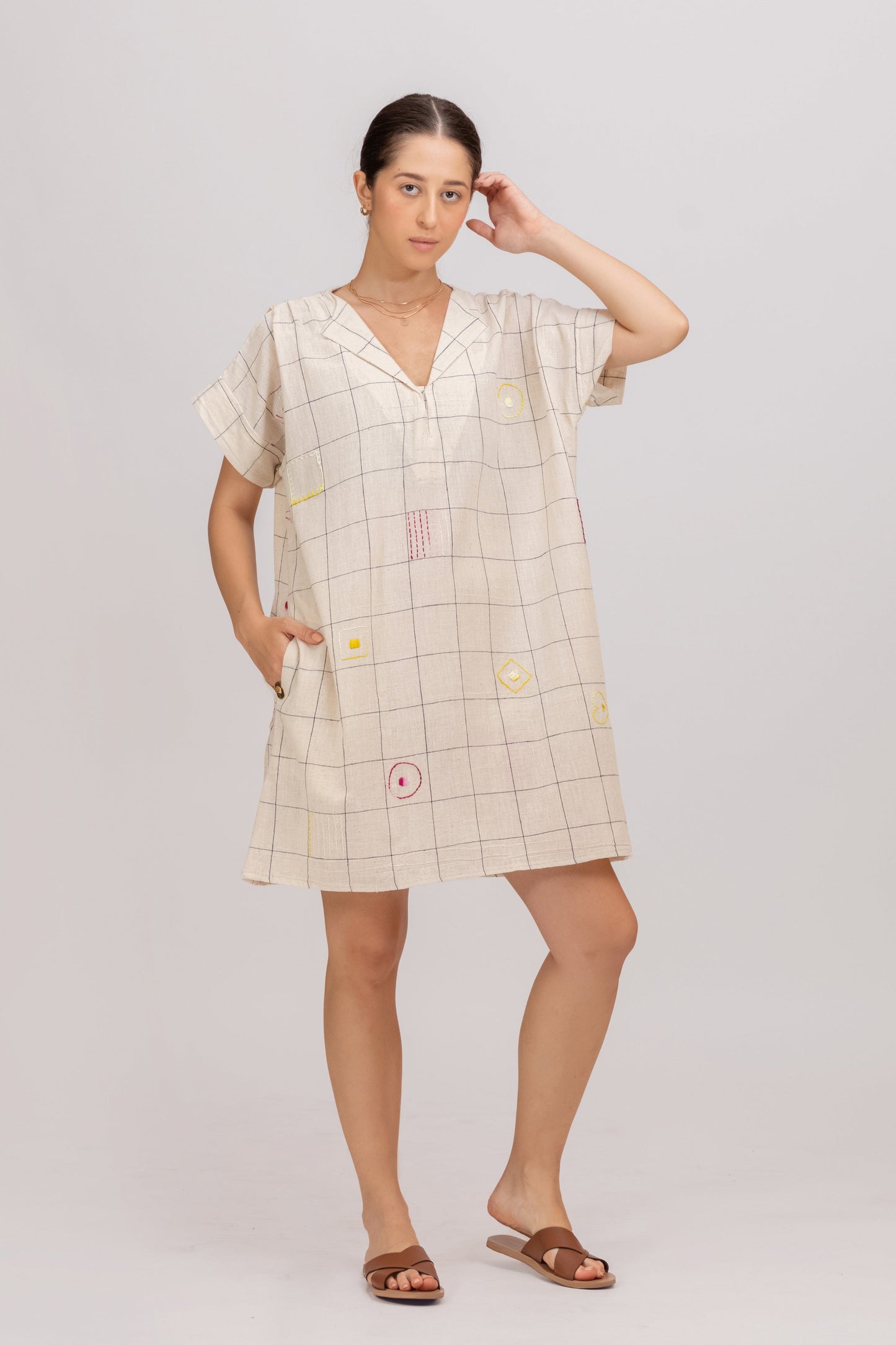 ANTIFIT INDIGO DYED CHECKS KALA COTTON EMBROIDERED TUNIC