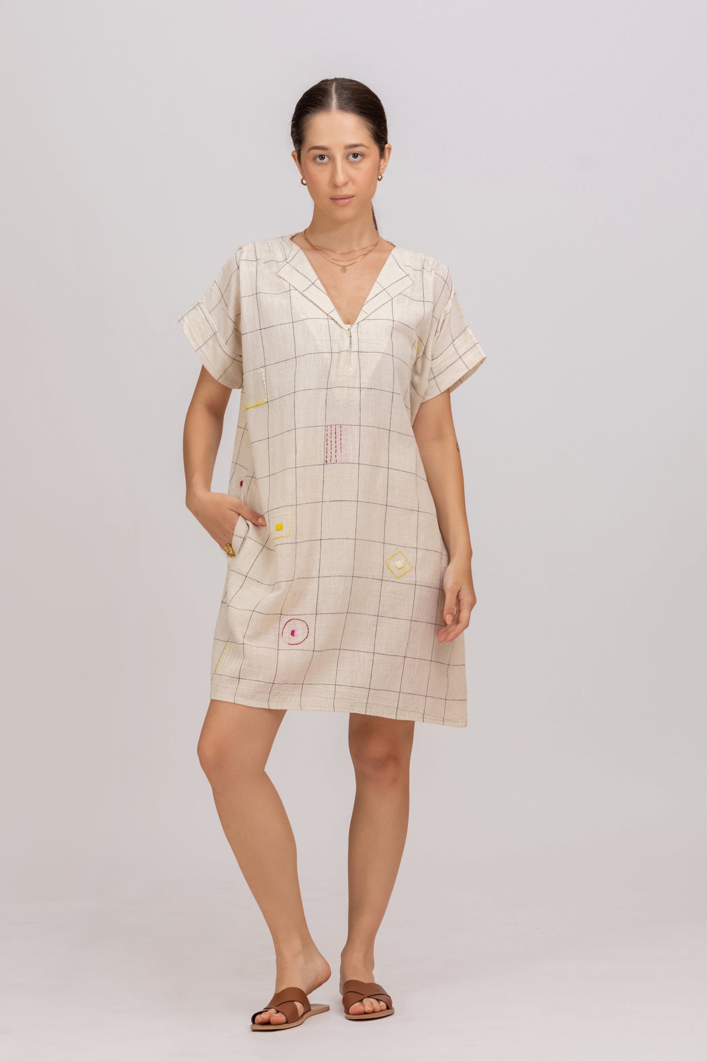 ANTIFIT INDIGO DYED CHECKS KALA COTTON EMBROIDERED TUNIC