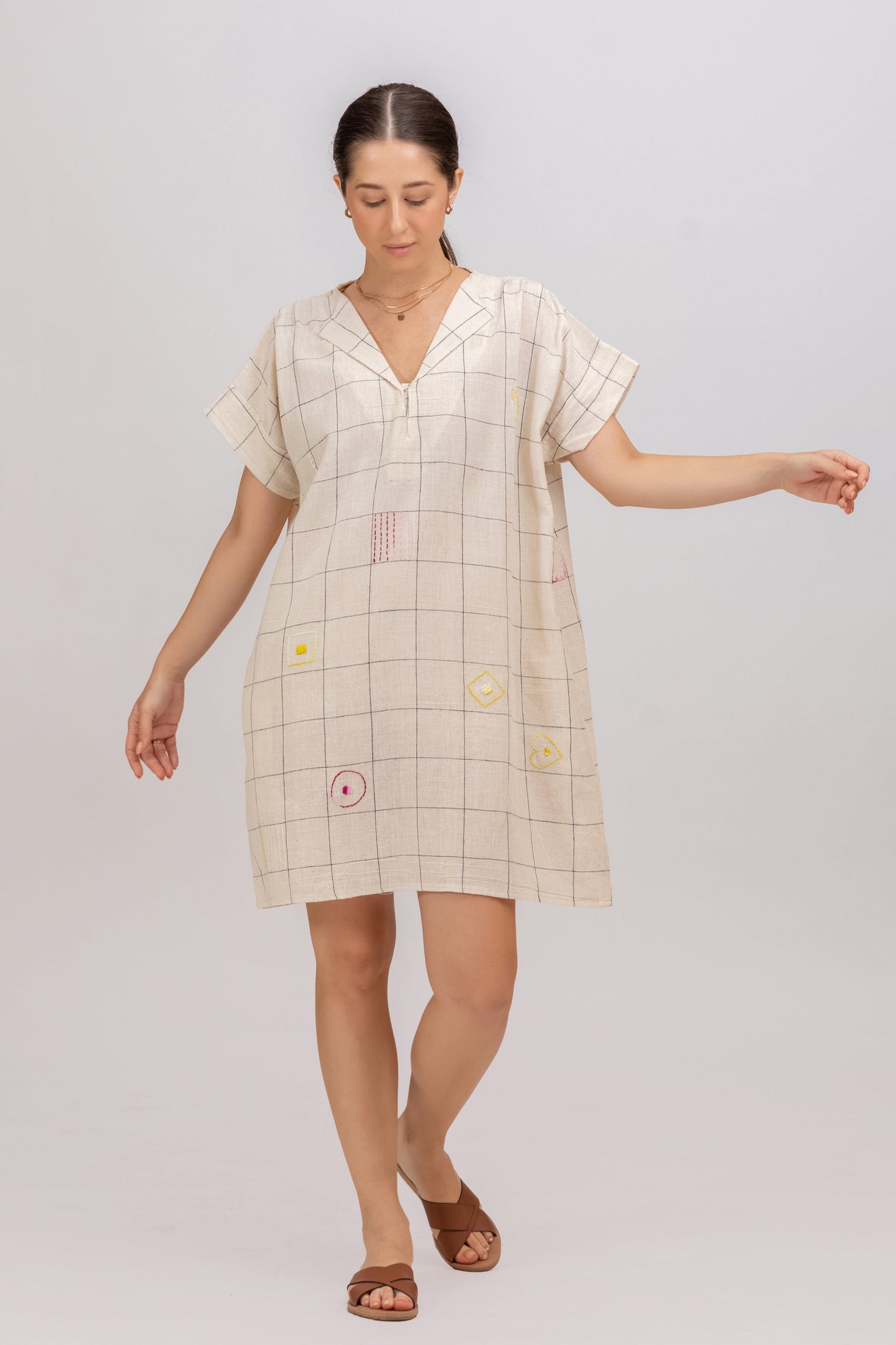 ANTIFIT INDIGO DYED CHECKS KALA COTTON EMBROIDERED TUNIC