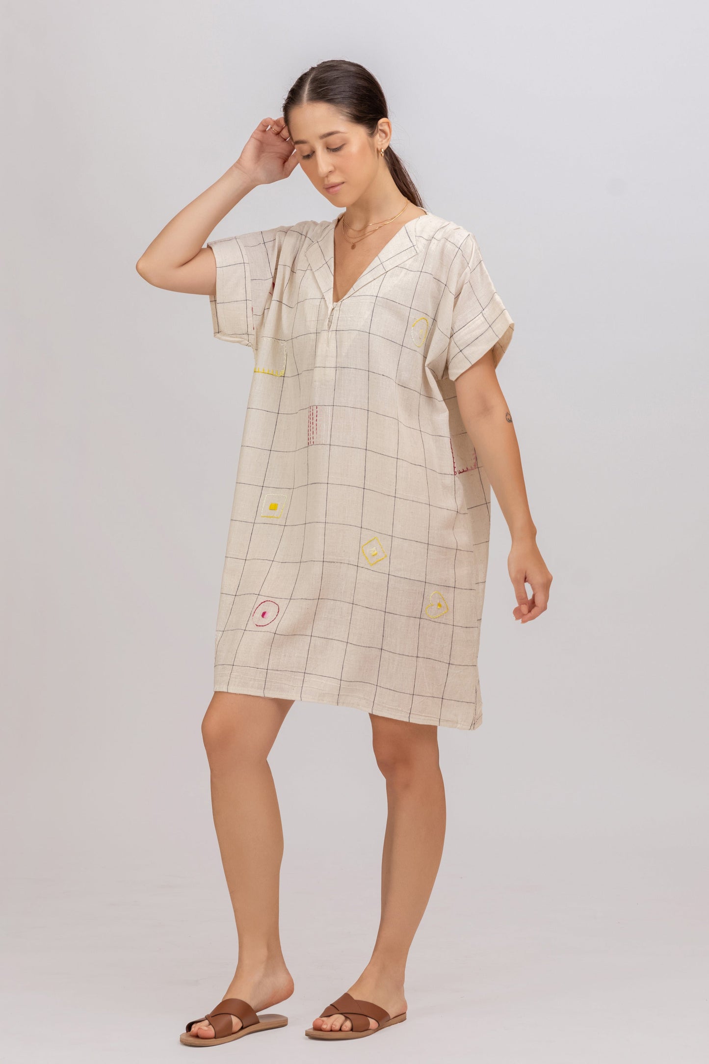ANTIFIT INDIGO DYED CHECKS KALA COTTON EMBROIDERED TUNIC