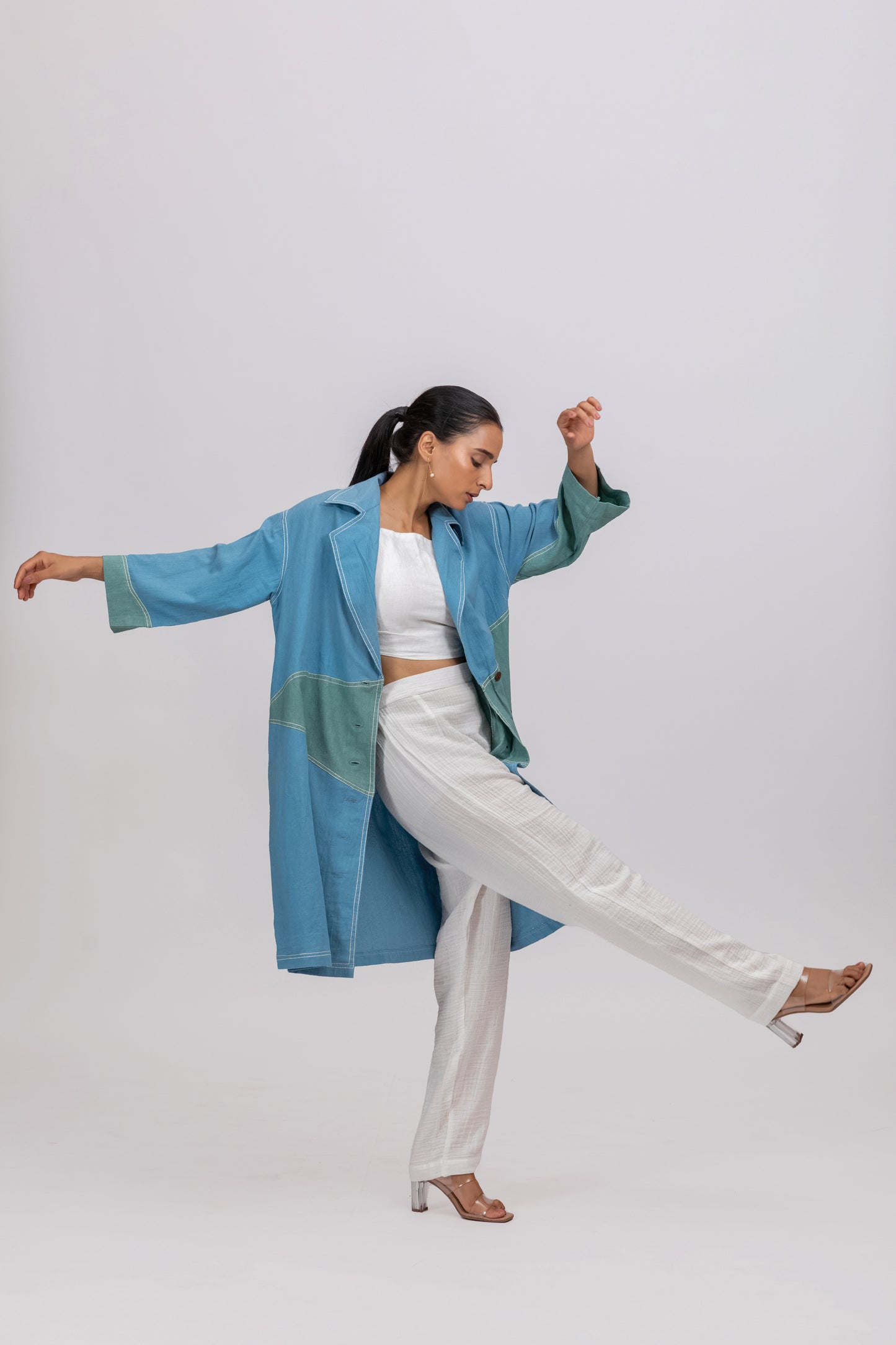 BLUE GREEN NATURAL DYED OVERCOAT IN KALA COTTON
