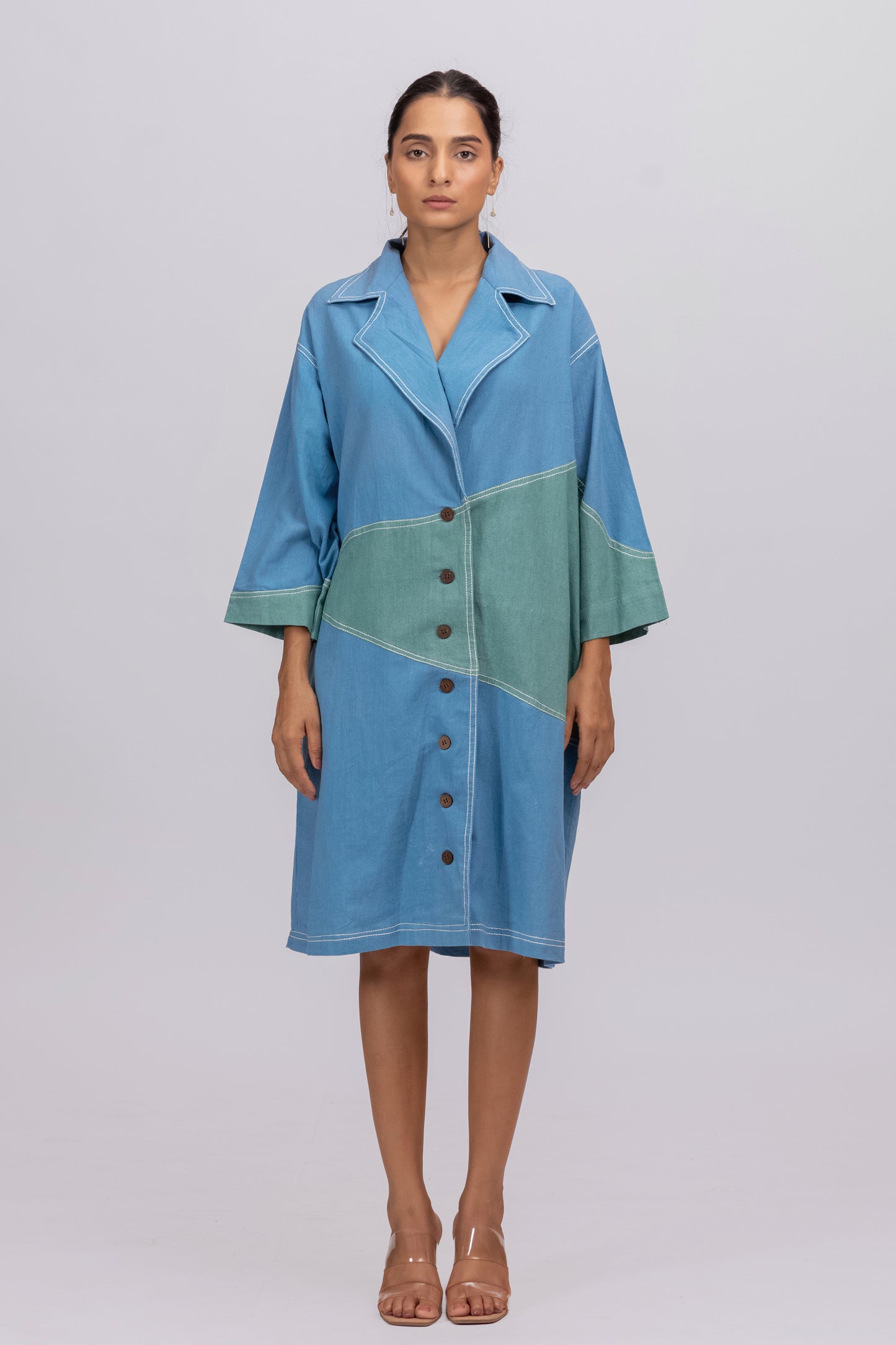 BLUE GREEN NATURAL DYED OVERCOAT IN KALA COTTON