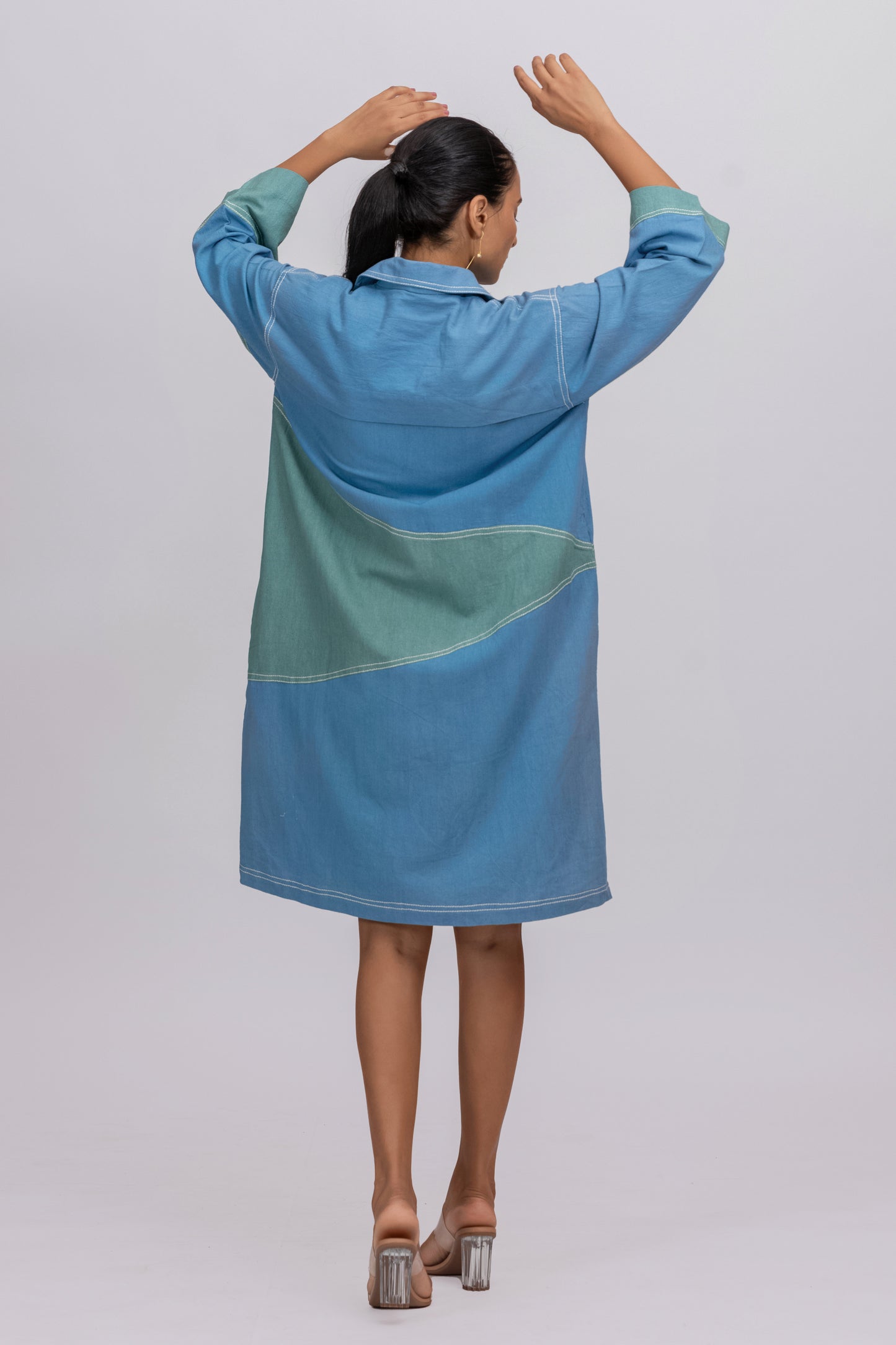 BLUE GREEN NATURAL DYED OVERCOAT IN KALA COTTON