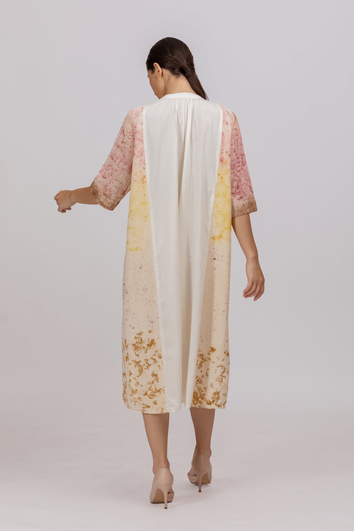 MESH ECOPRINT KHADI PANELLED DRESS