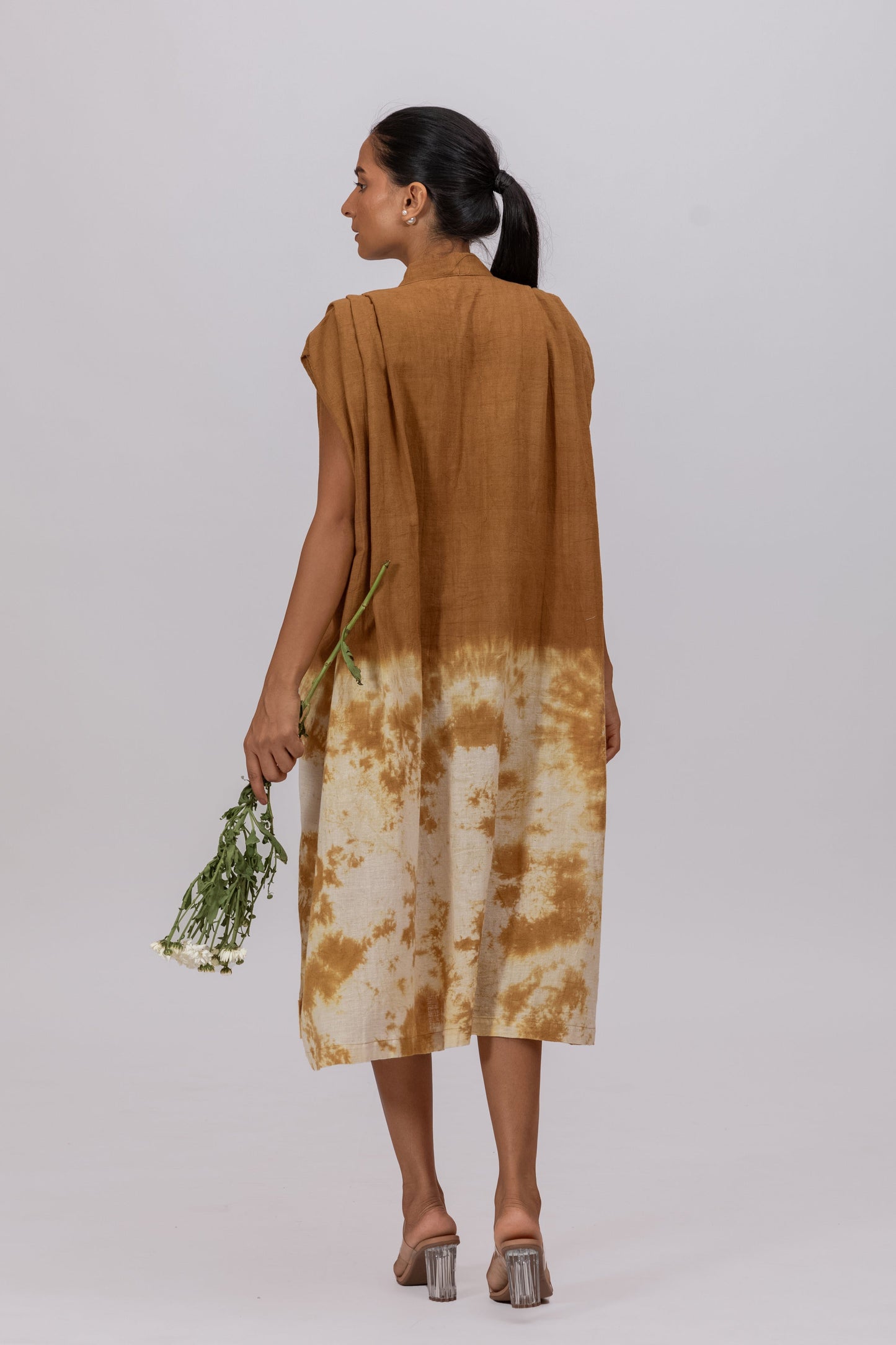 MUSTARD YELLOW SHOULDER PLEAT MAXI DRESS IN KALA COTTON