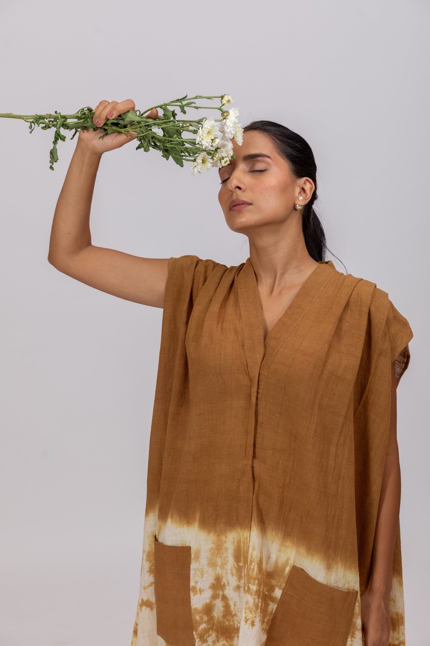 MUSTARD YELLOW SHOULDER PLEAT MAXI DRESS IN KALA COTTON