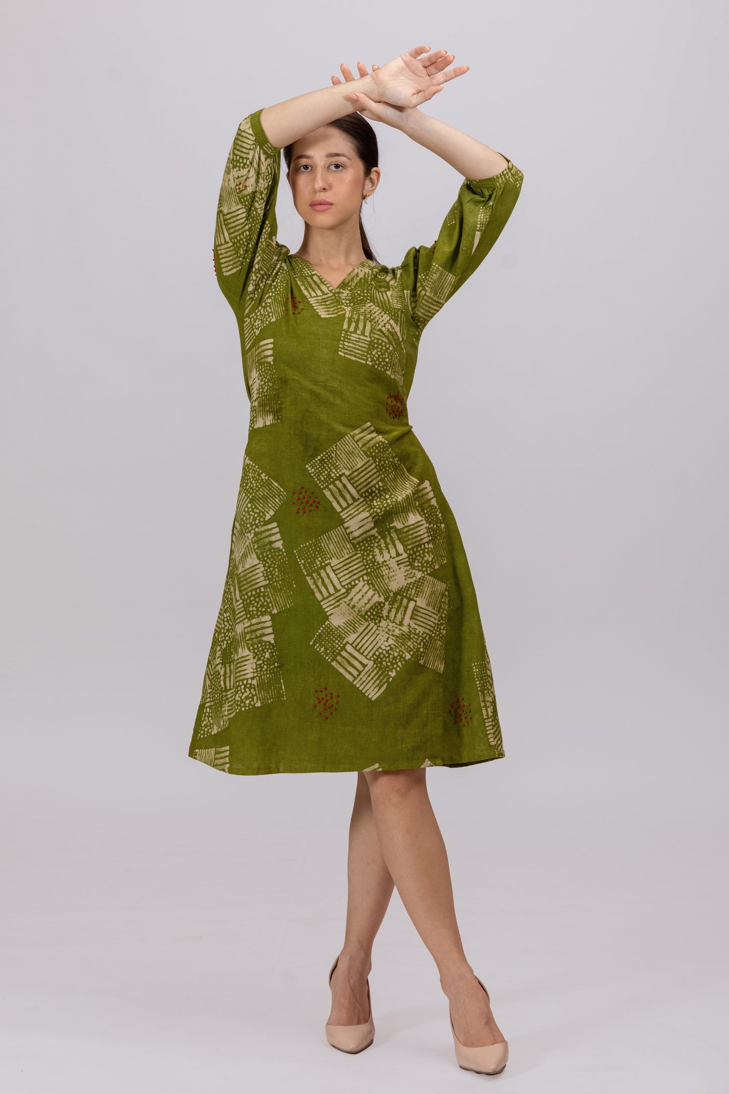 GREEN NATURALLY DYED BATIK PRINT AROUND DRESS