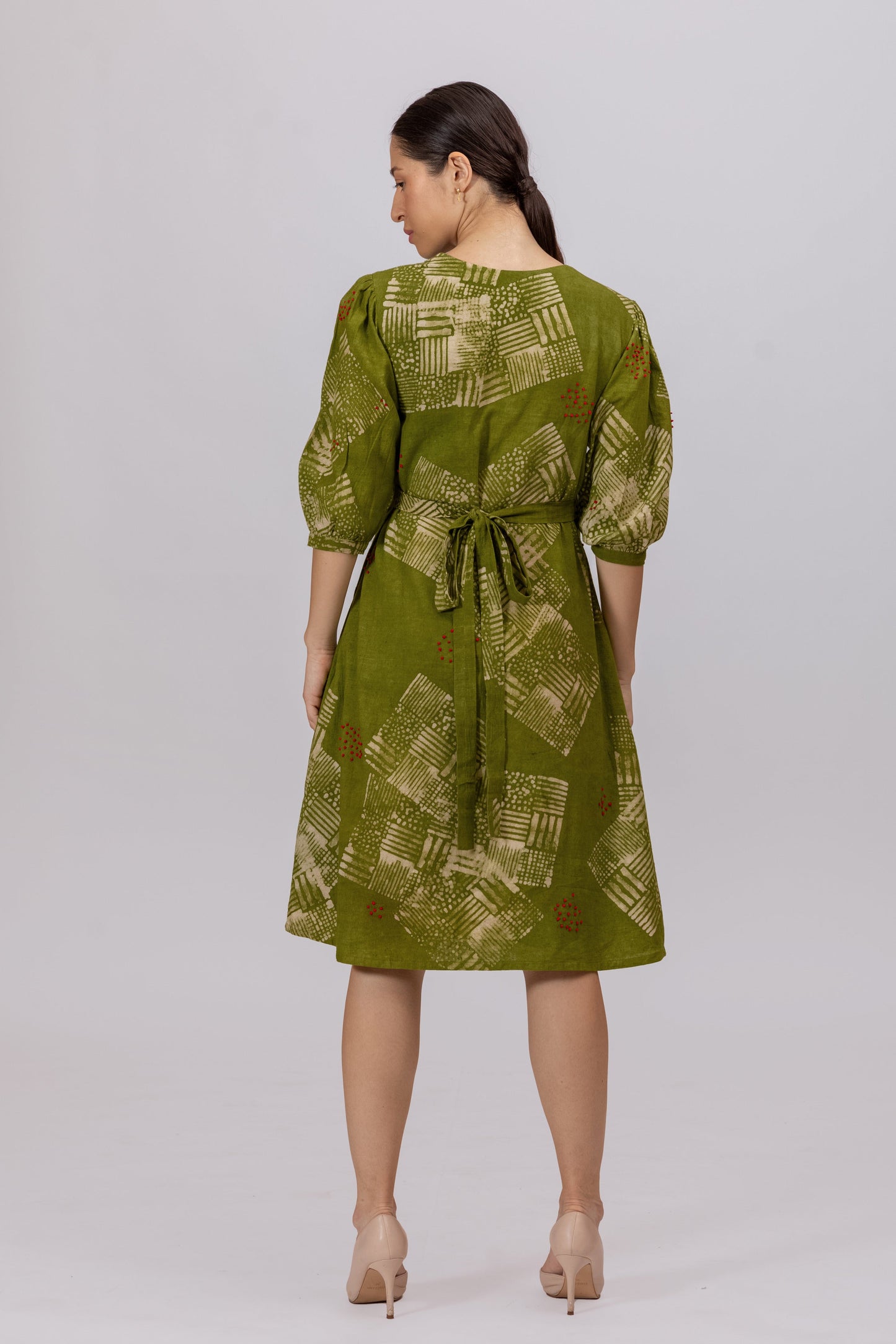 GREEN NATURALLY DYED BATIK PRINT AROUND DRESS