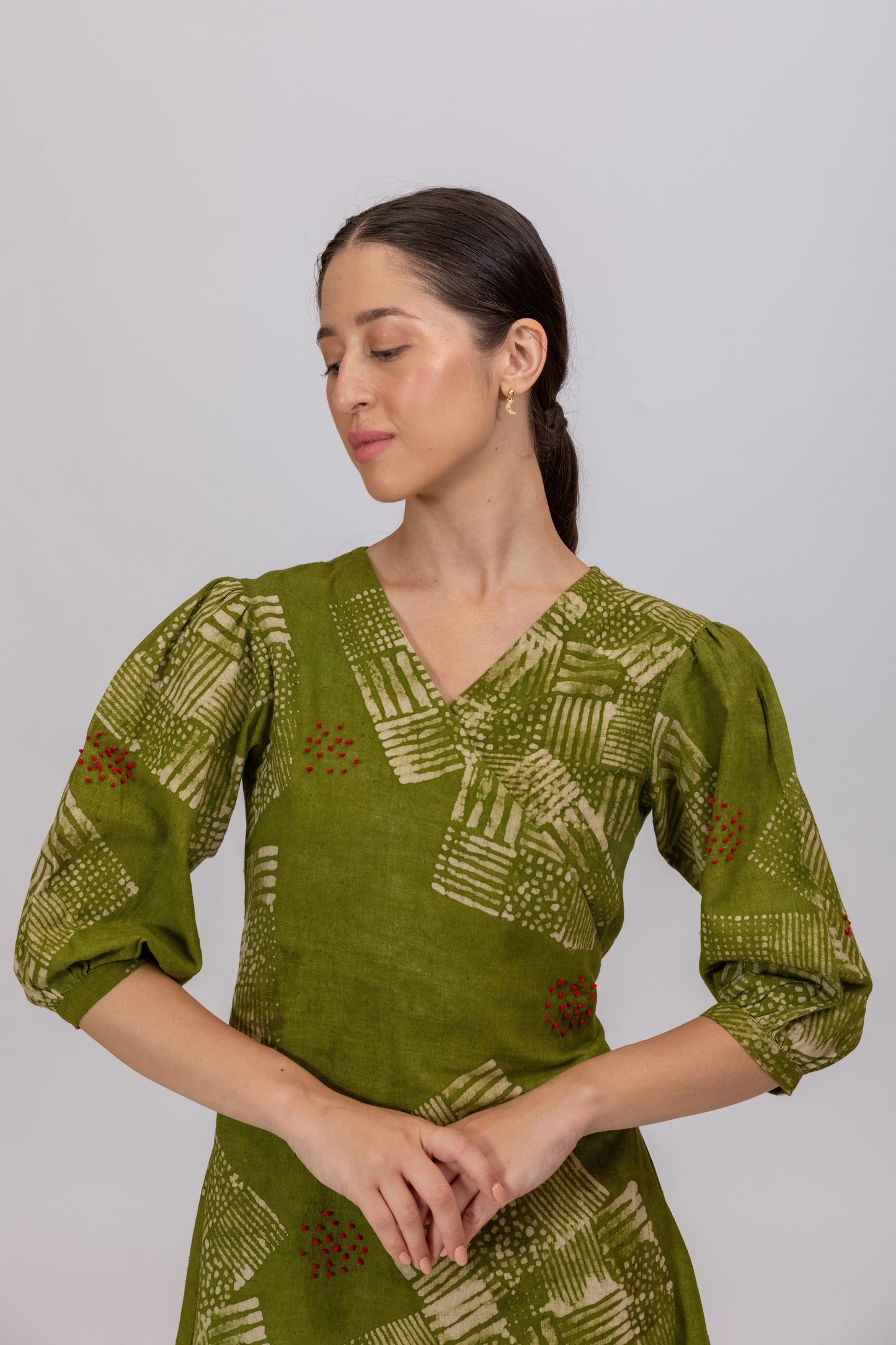 GREEN NATURALLY DYED BATIK PRINT AROUND DRESS