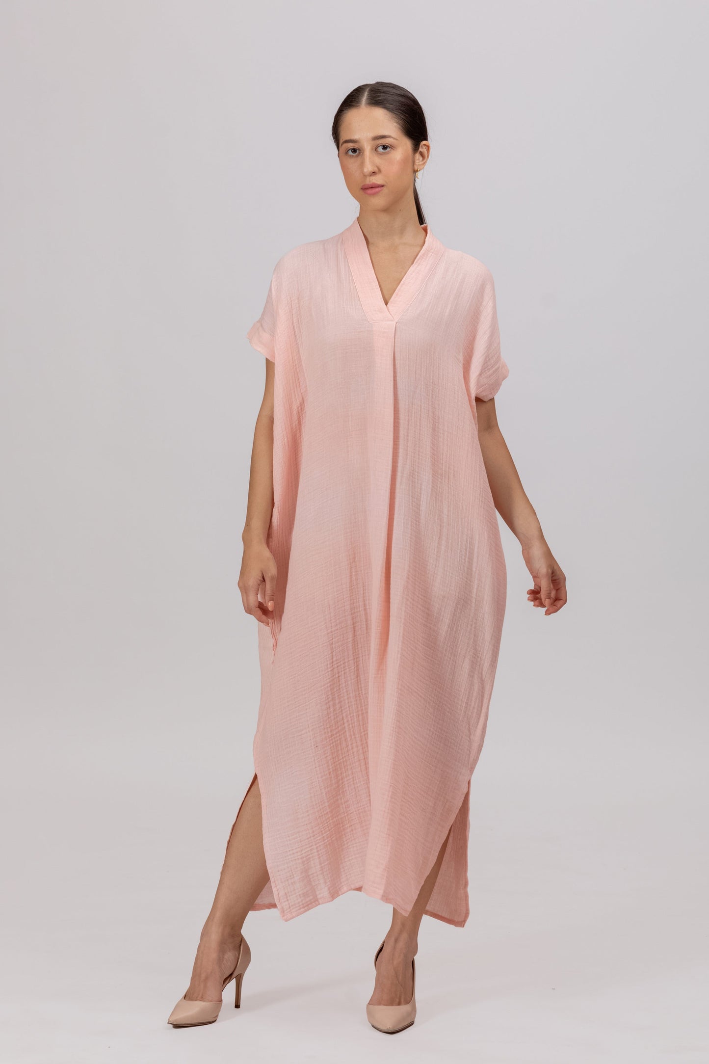 CHAMPAGNE PEACH GOTS-CERTIFIED WRINKLE COTTON MAXI DRESS