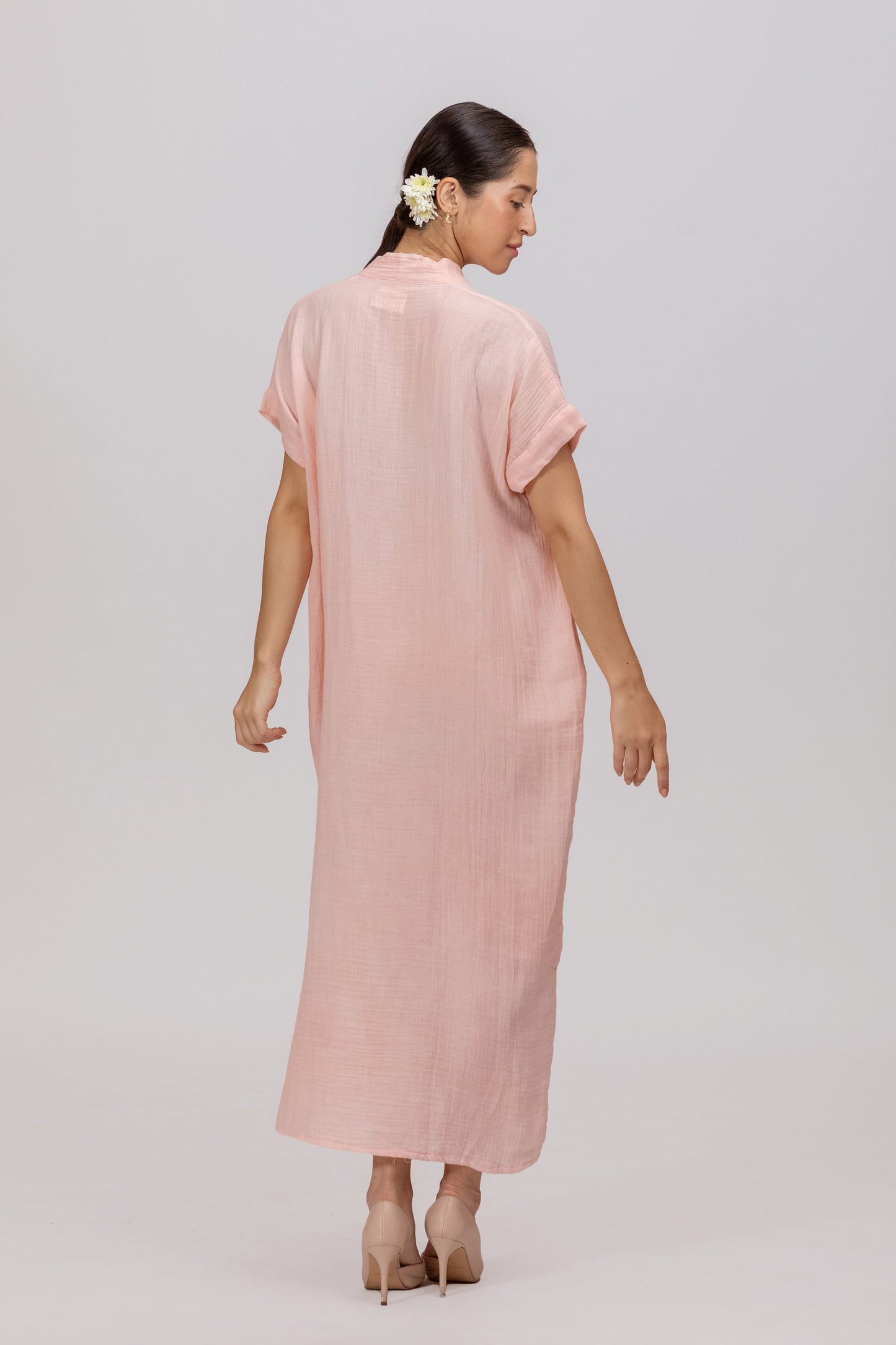 CHAMPAGNE PEACH GOTS-CERTIFIED WRINKLE COTTON MAXI DRESS