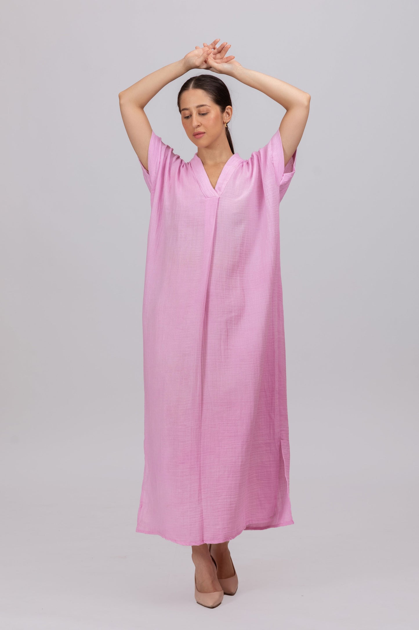 LILAC GOTS-CERTIFIED WRINKLE COTTON MAXI DRESS