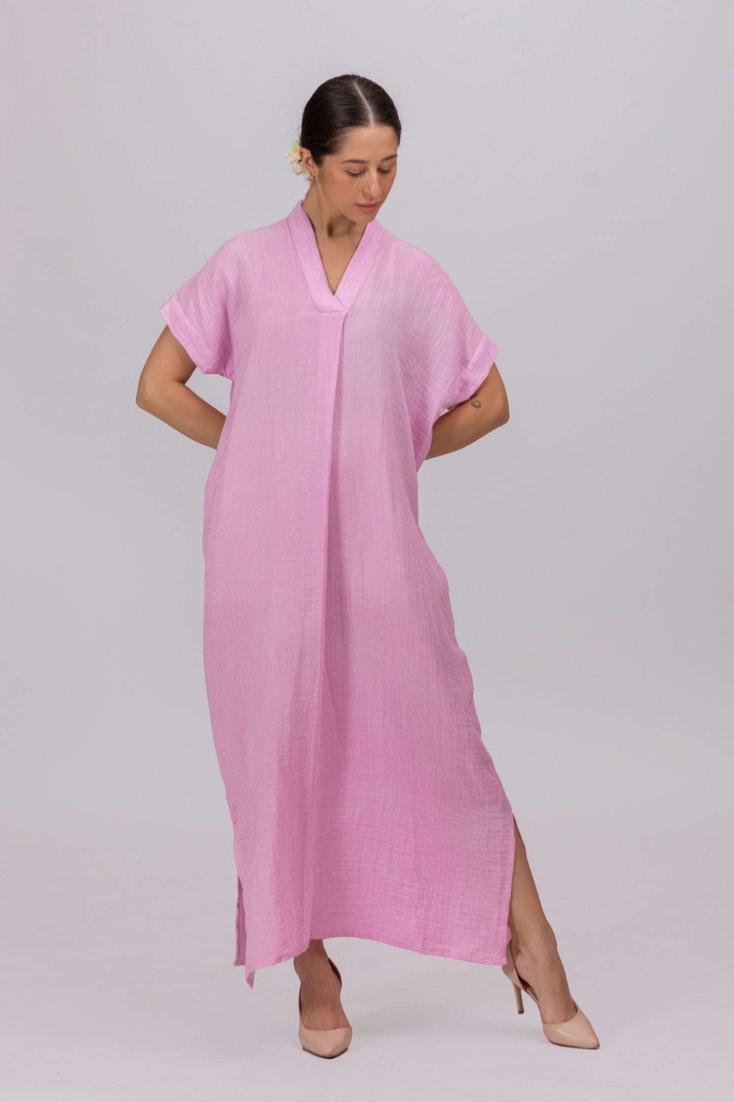 LILAC GOTS-CERTIFIED WRINKLE COTTON MAXI DRESS