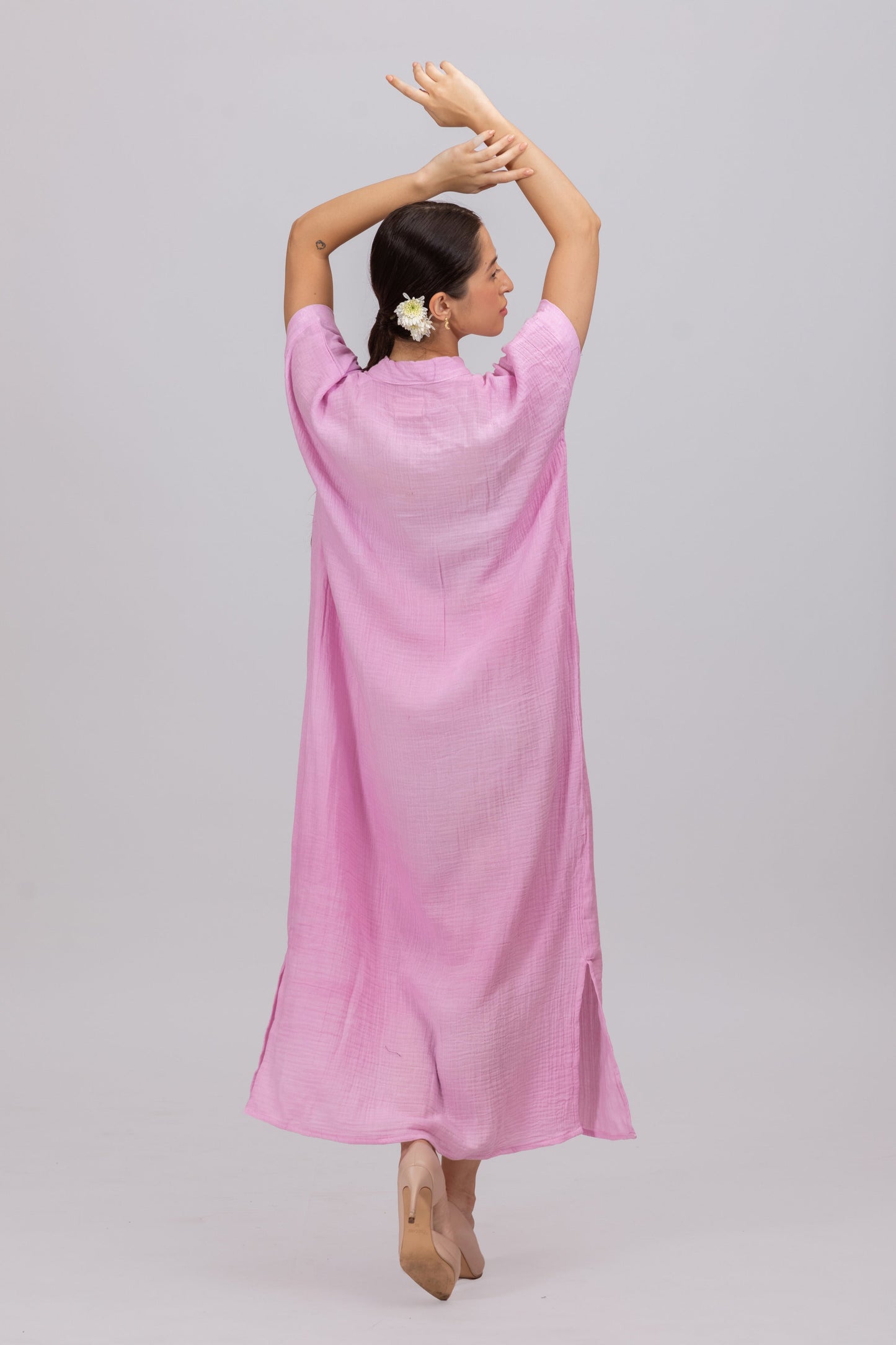 LILAC GOTS-CERTIFIED WRINKLE COTTON MAXI DRESS