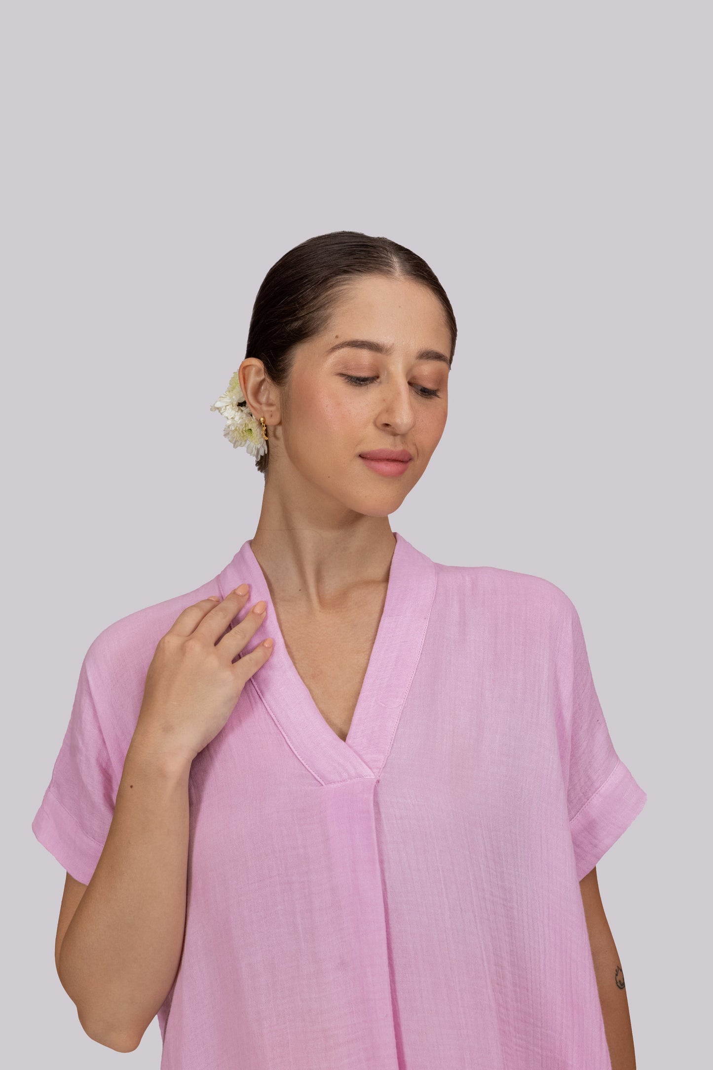 LILAC GOTS-CERTIFIED WRINKLE COTTON MAXI DRESS