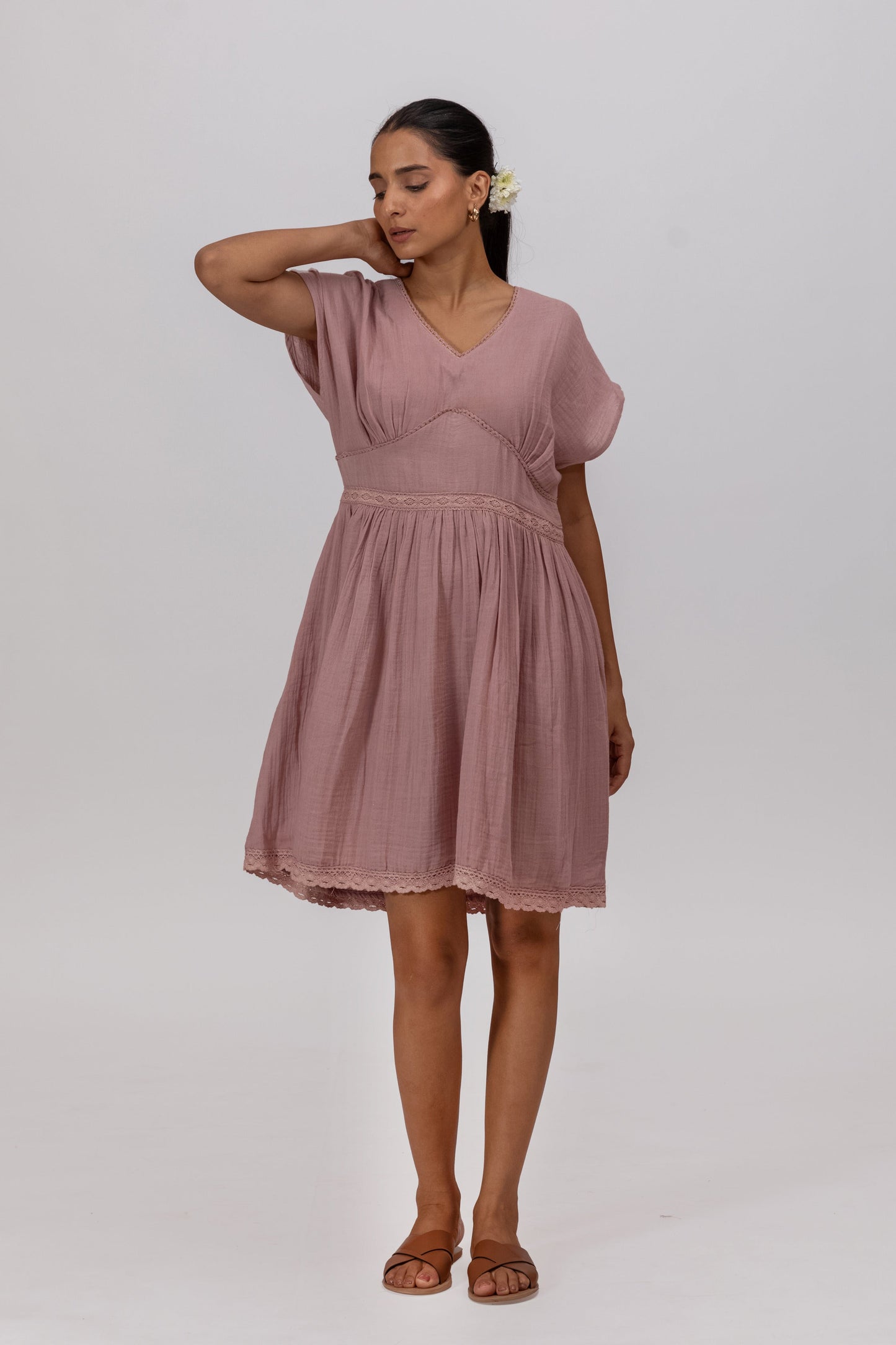 ROSE PINK GOTS-CERTIFIED WRINKLE COTTON SUMMER FROCK