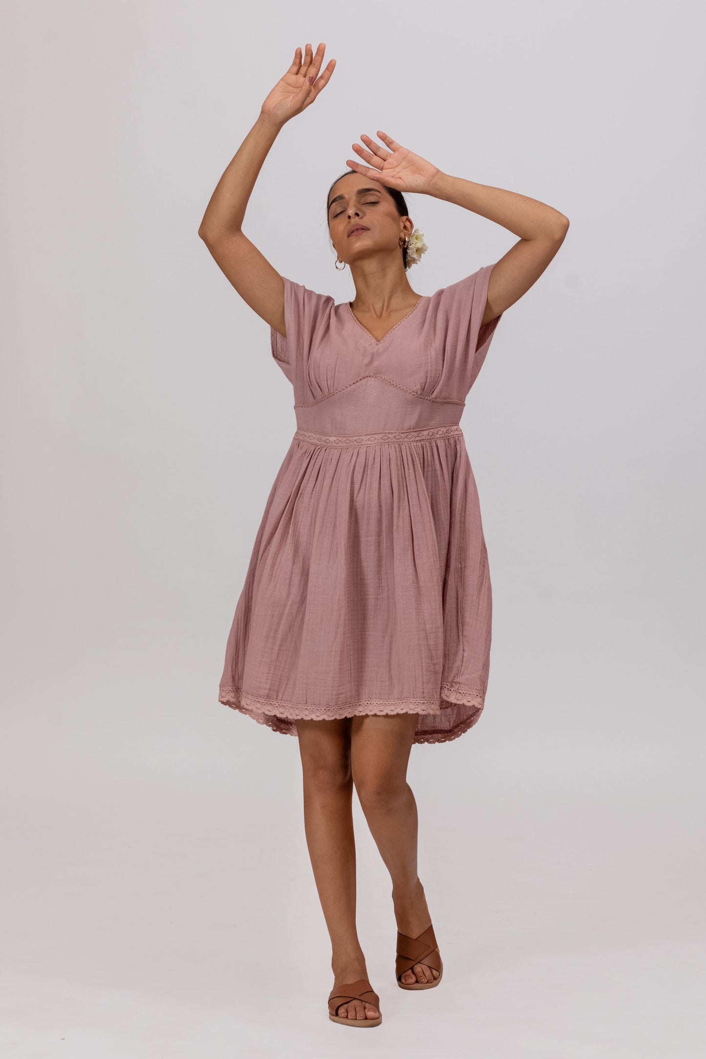 ROSE PINK GOTS-CERTIFIED WRINKLE COTTON SUMMER FROCK