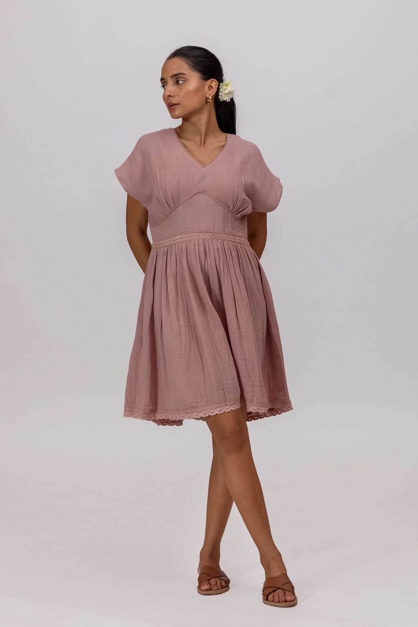 ROSE PINK GOTS-CERTIFIED WRINKLE COTTON SUMMER FROCK