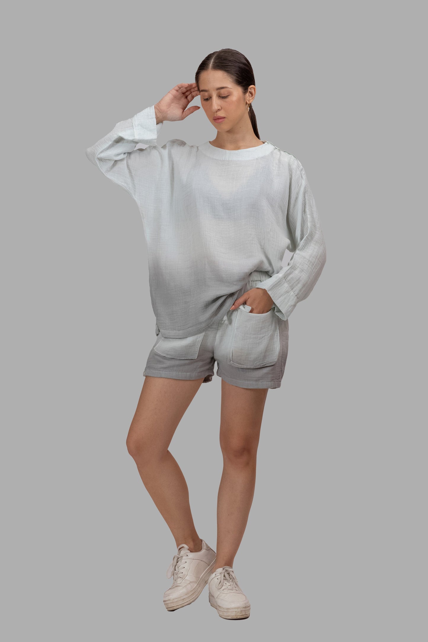 OCEAN SHADED GOTS-CERTIFIED WRINKLE COTTON ANTIFIT SHORTS