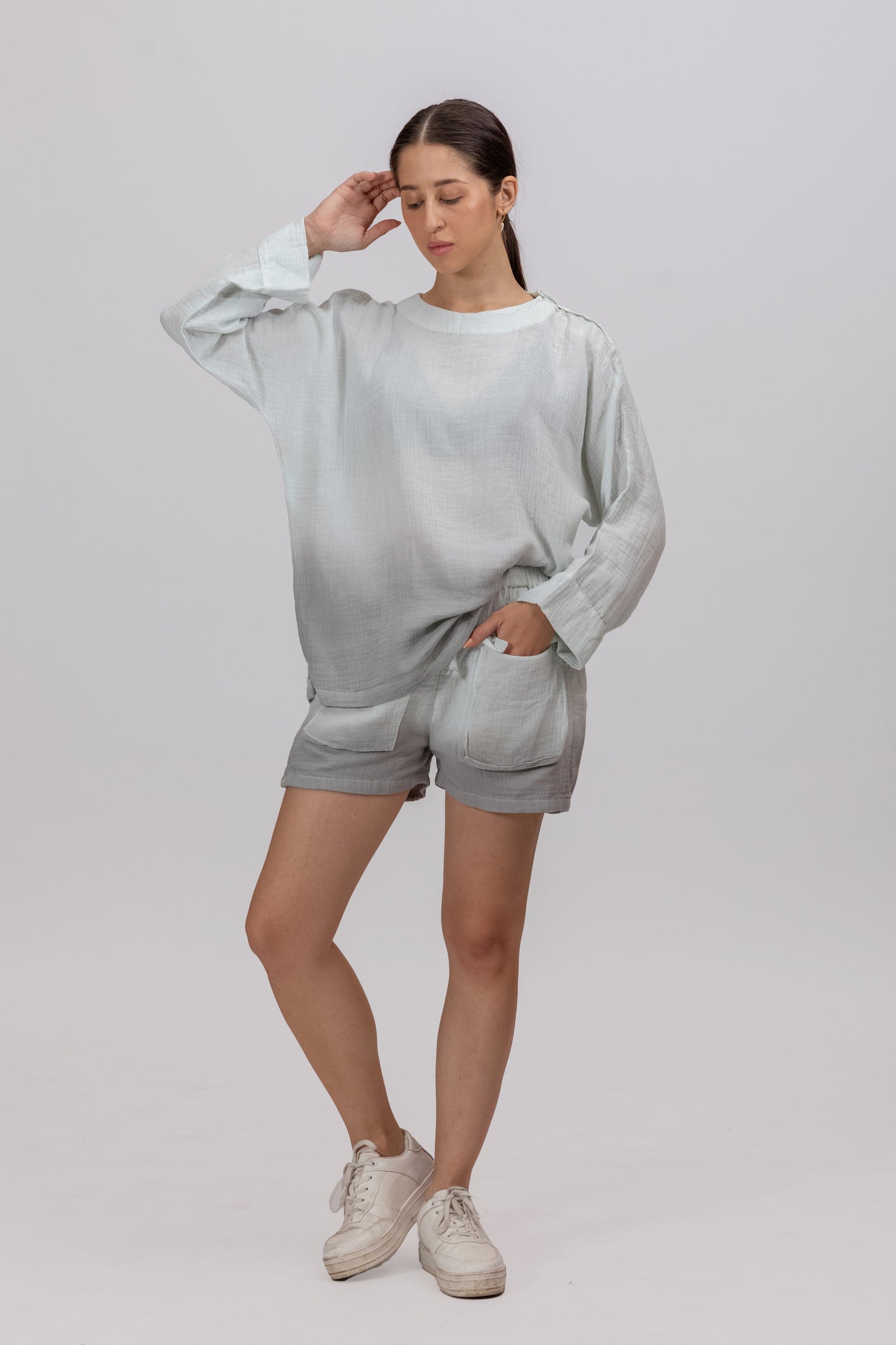OCEAN SHADED GOTS-CERTIFIED WRINKLE COTTON ANTFIT CO-ORD SET