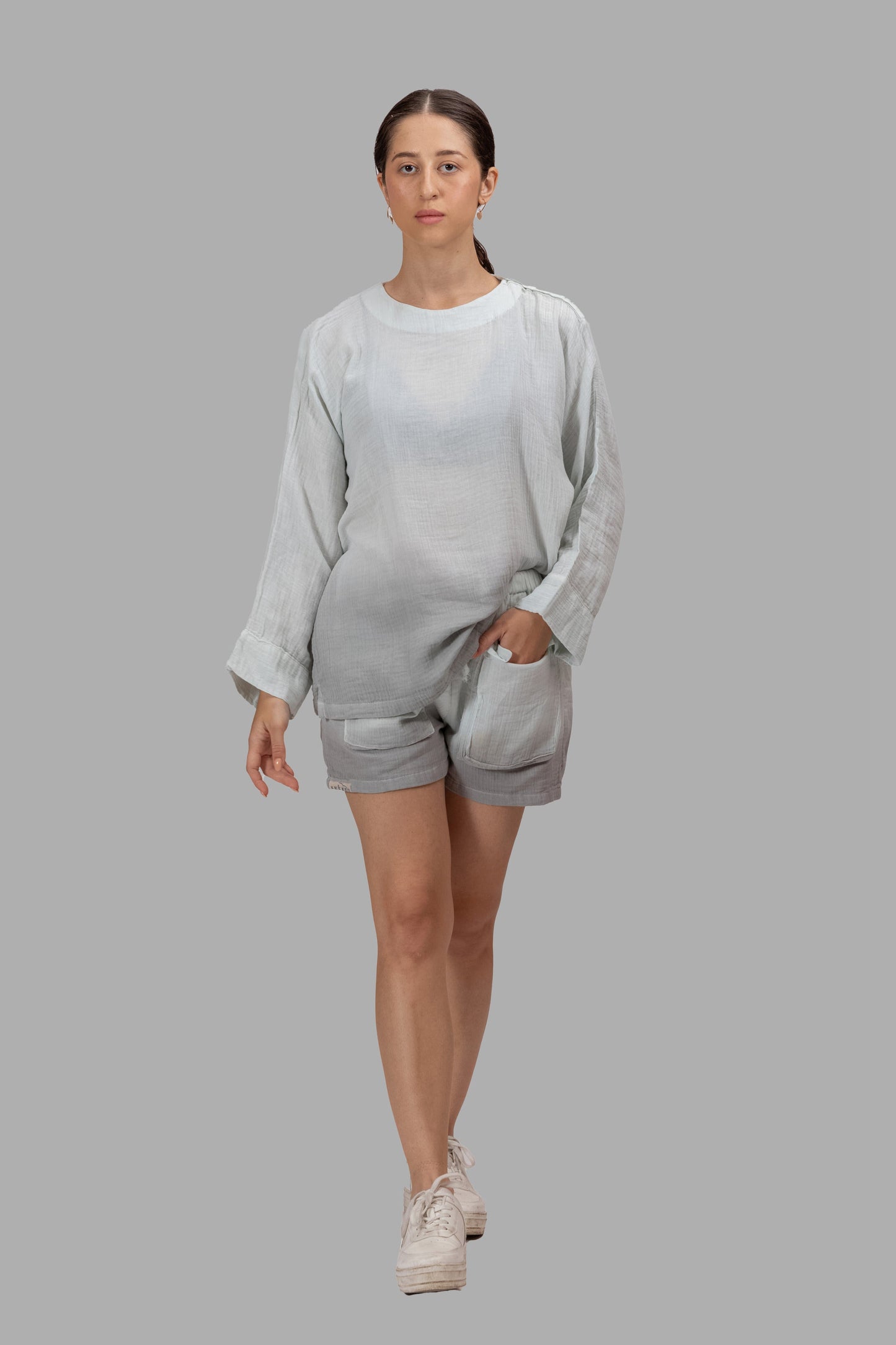 OCEAN SHADED GOTS-CERTIFIED WRINKLE COTTON ANTIFIT SHORTS