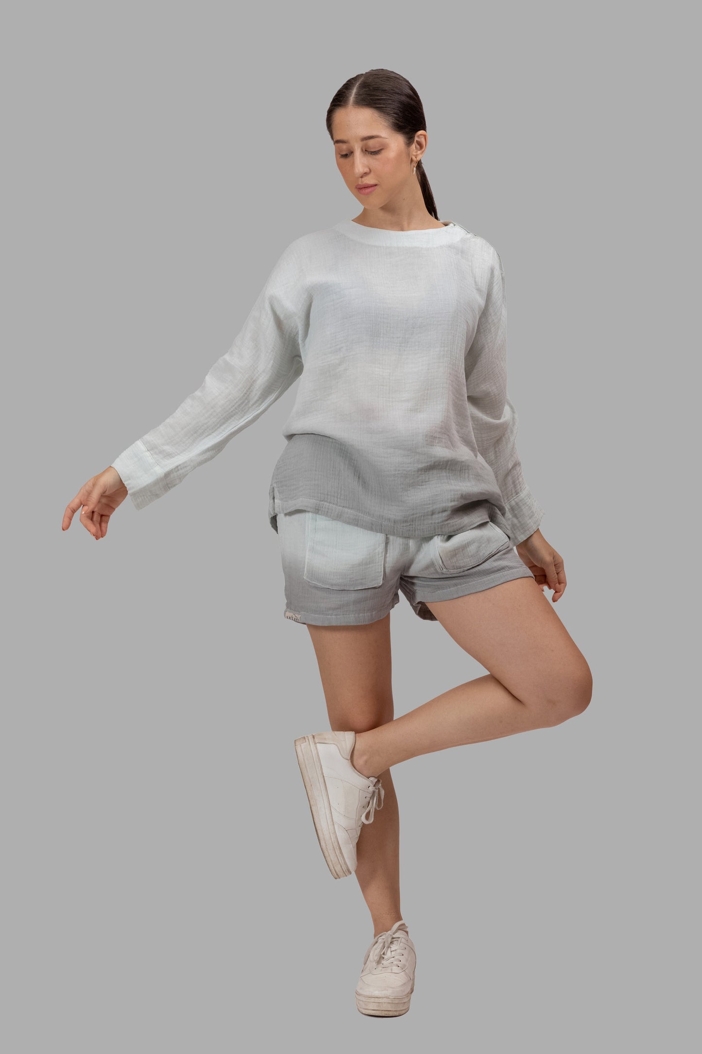 OCEAN SHADED GOTS-CERTIFIED WRINKLE COTTON ANTIFIT SHORTS
