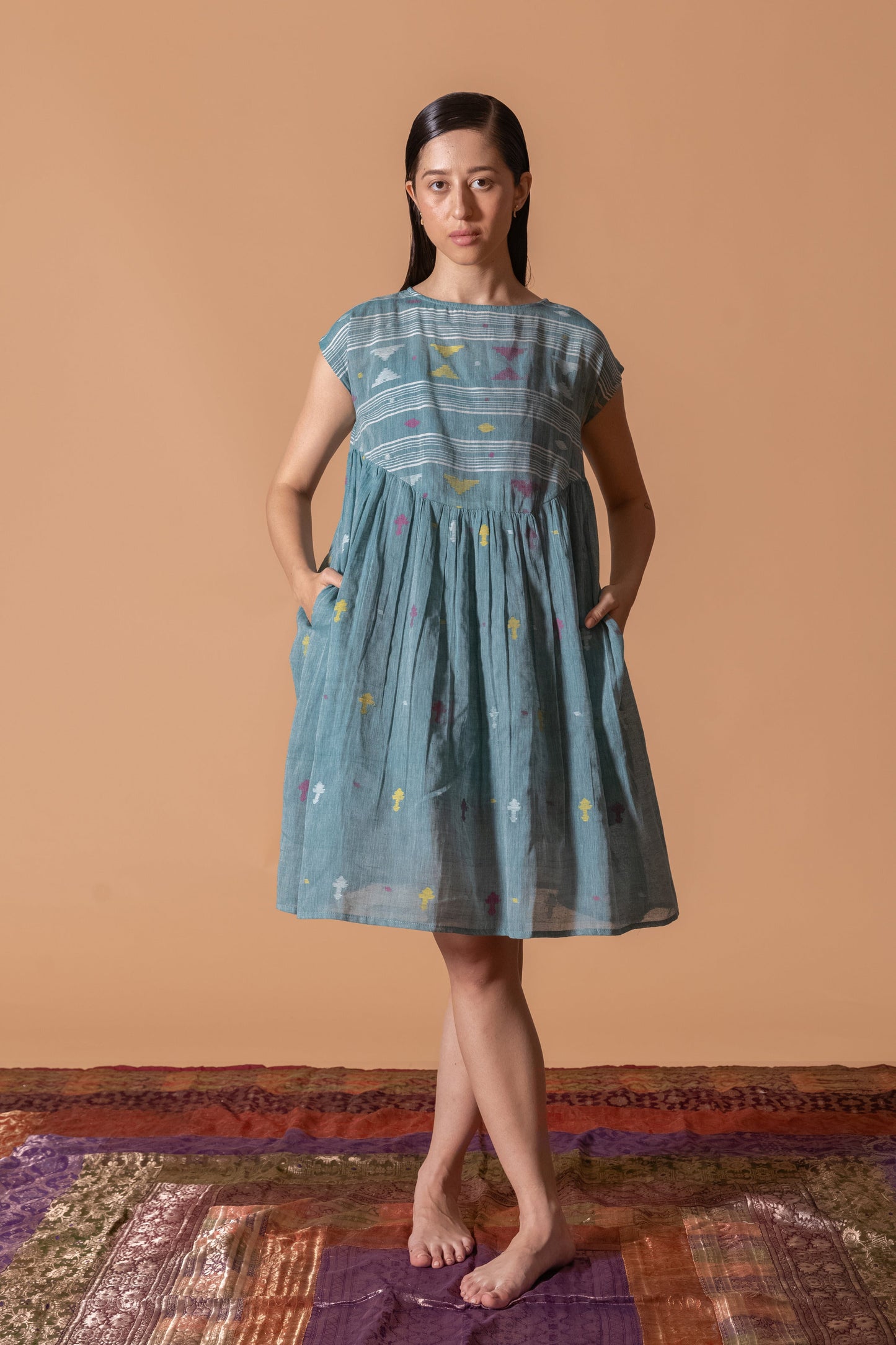 BEAUTIFUL JAMDANI WEAVE YOKE GATHER FROCK