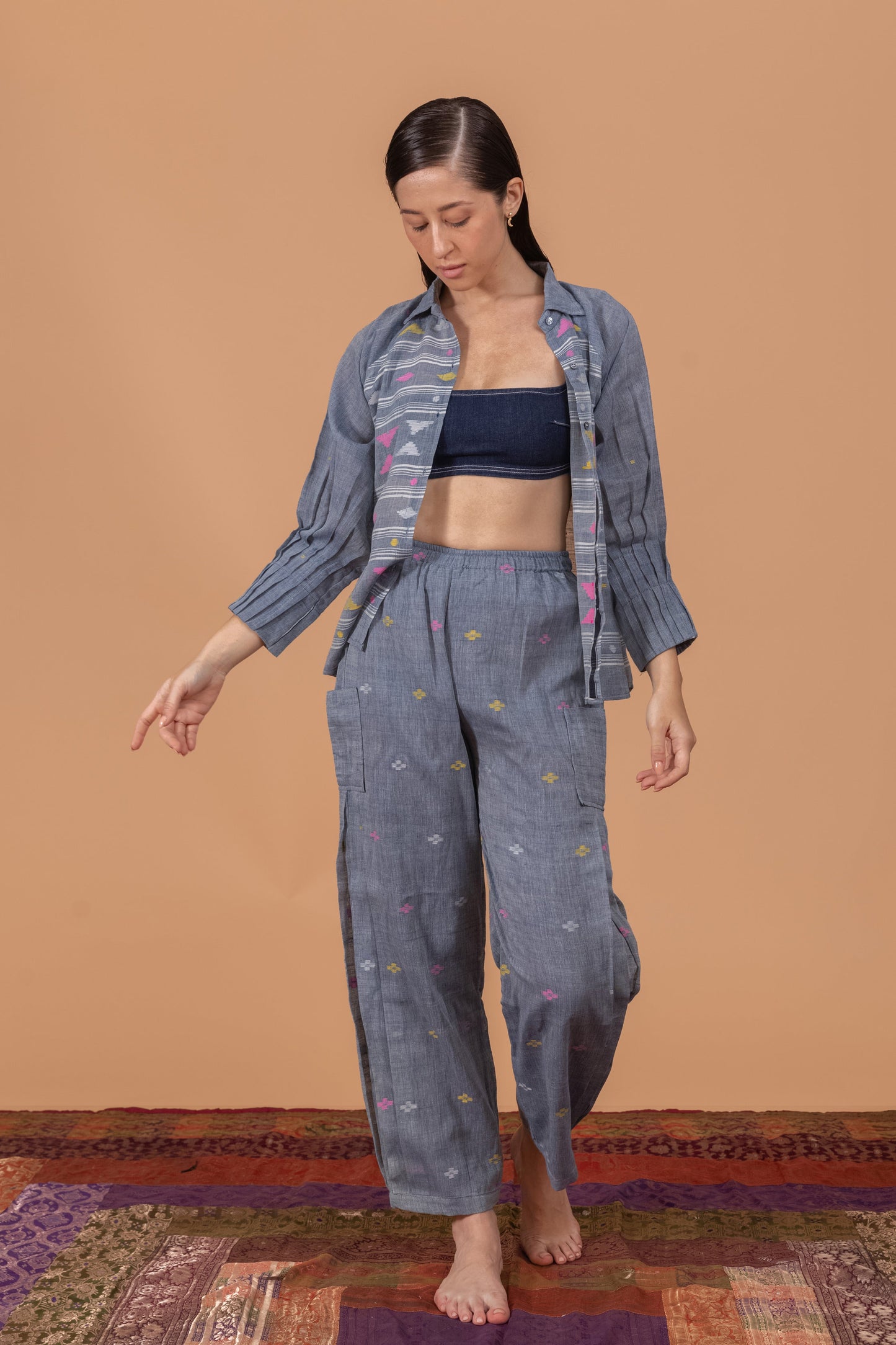 STEEL GREY JAMDANI CO-ORD SET