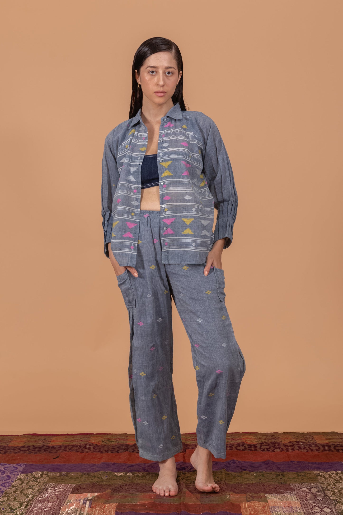 STEEL GREY JAMDANI CO-ORD SET