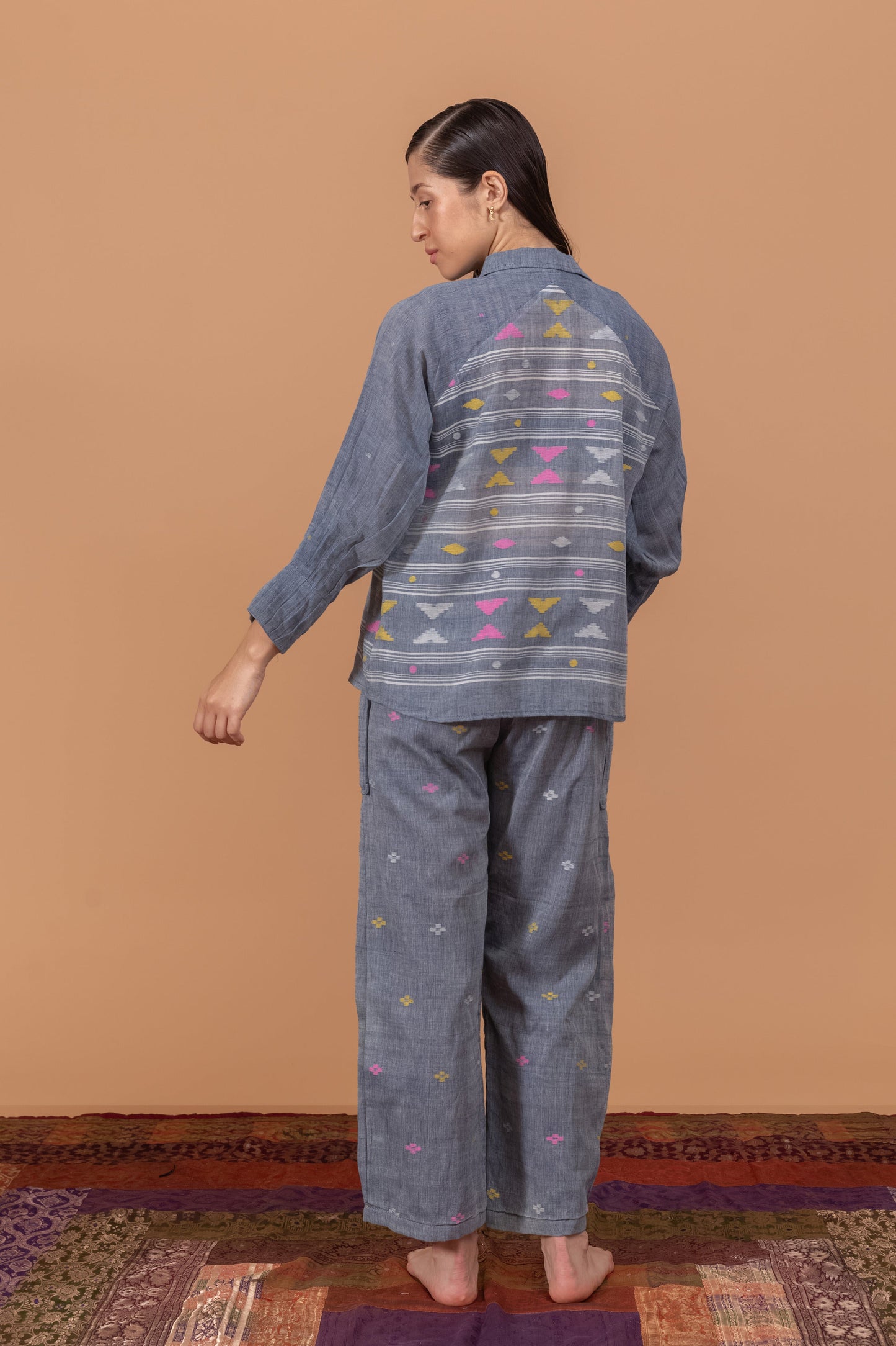 STEEL GREY JAMDANI CO-ORD SET