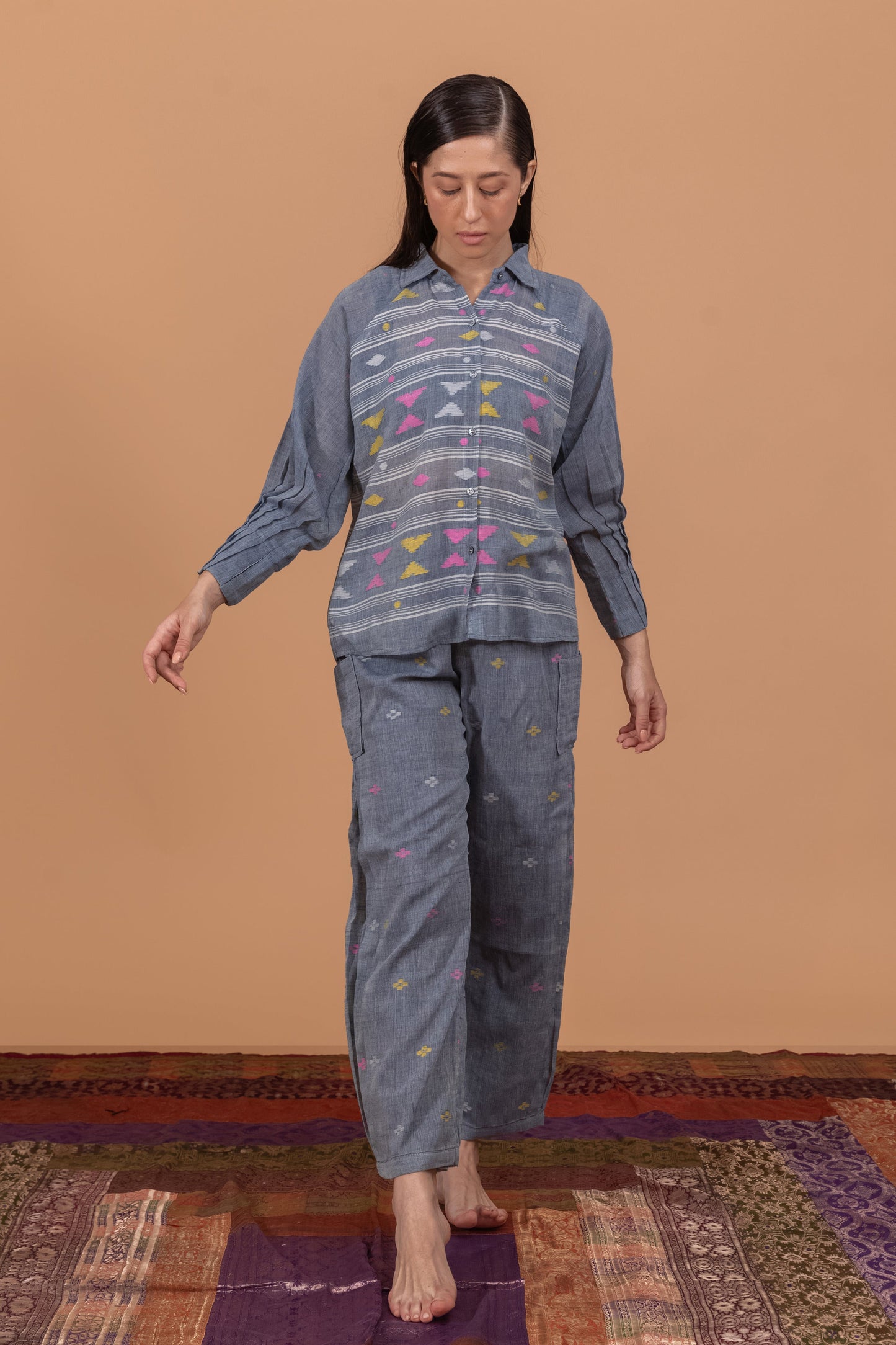 STEEL GREY JAMDANI CO-ORD SET