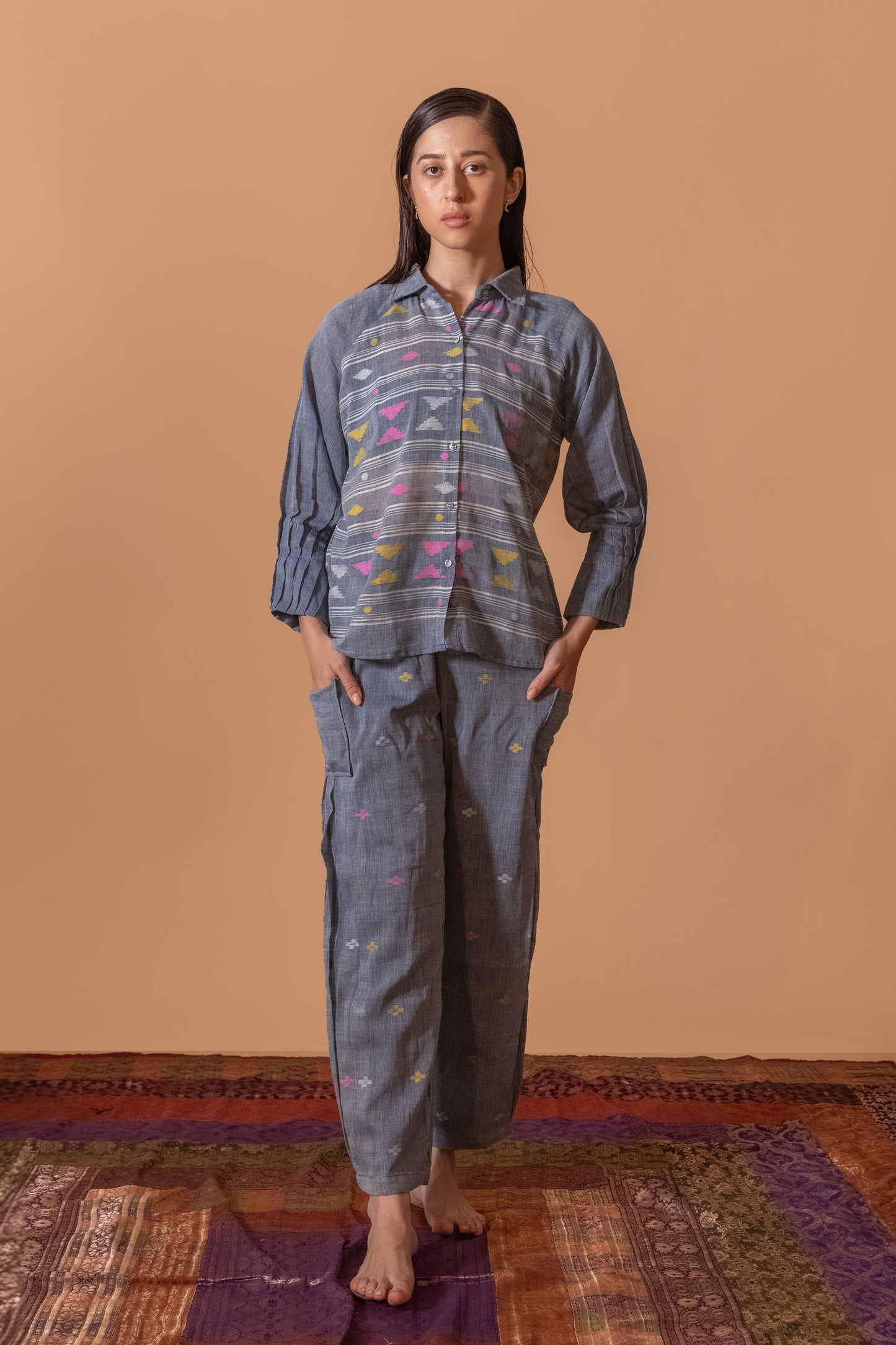 STEEL GREY JAMDANI CO-ORD SET