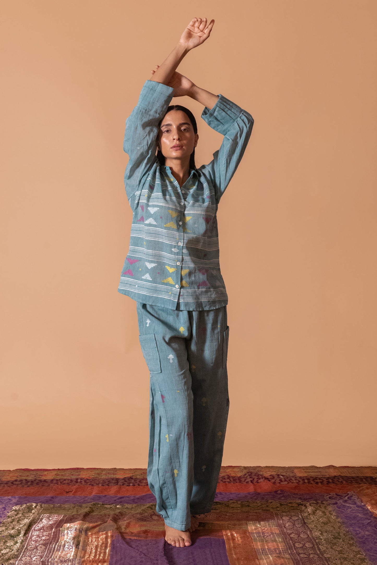 PEACOCK BLUE JAMDANI CO-ORD SET
