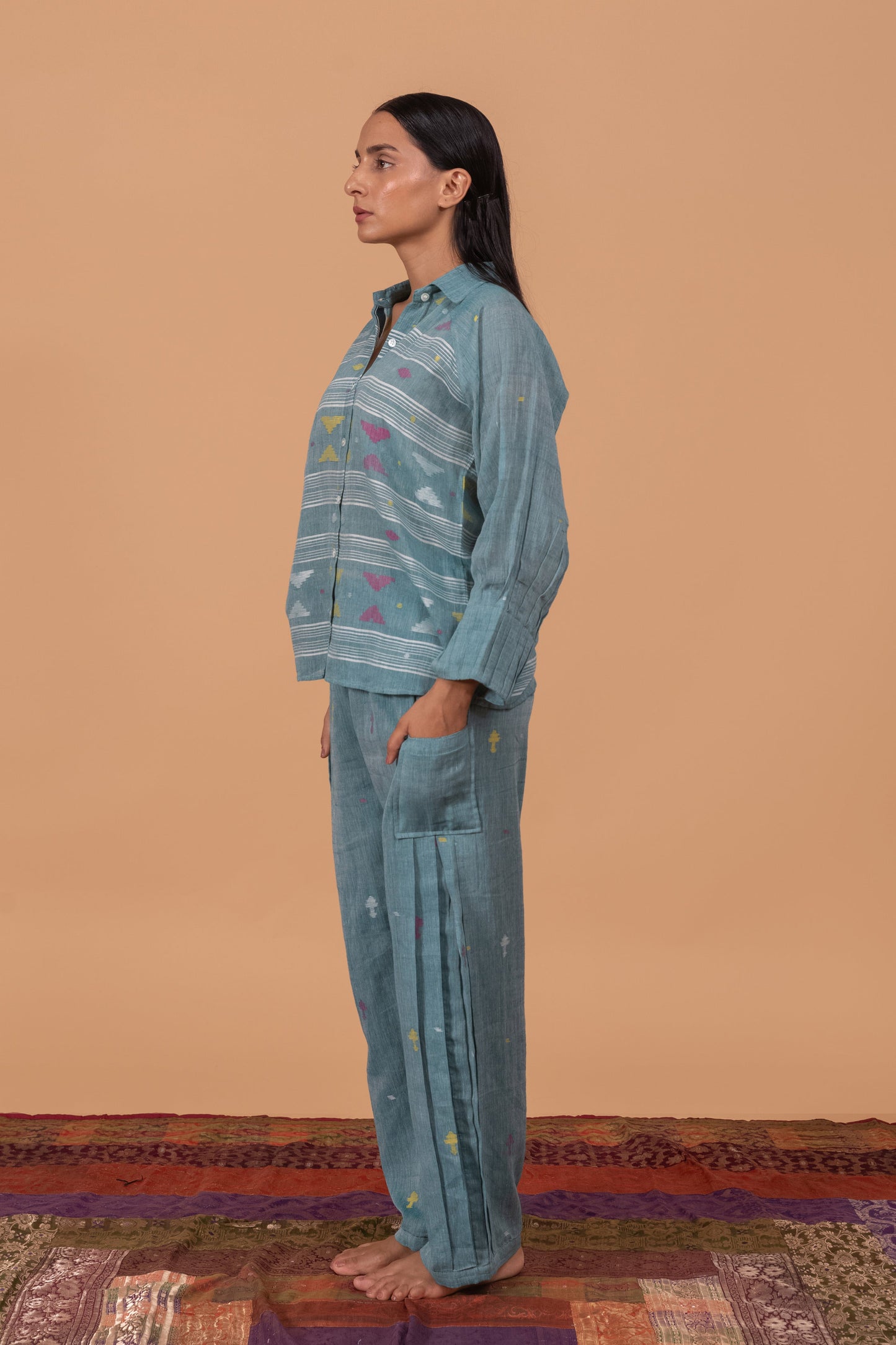 PEACOCK BLUE JAMDANI CO-ORD SET