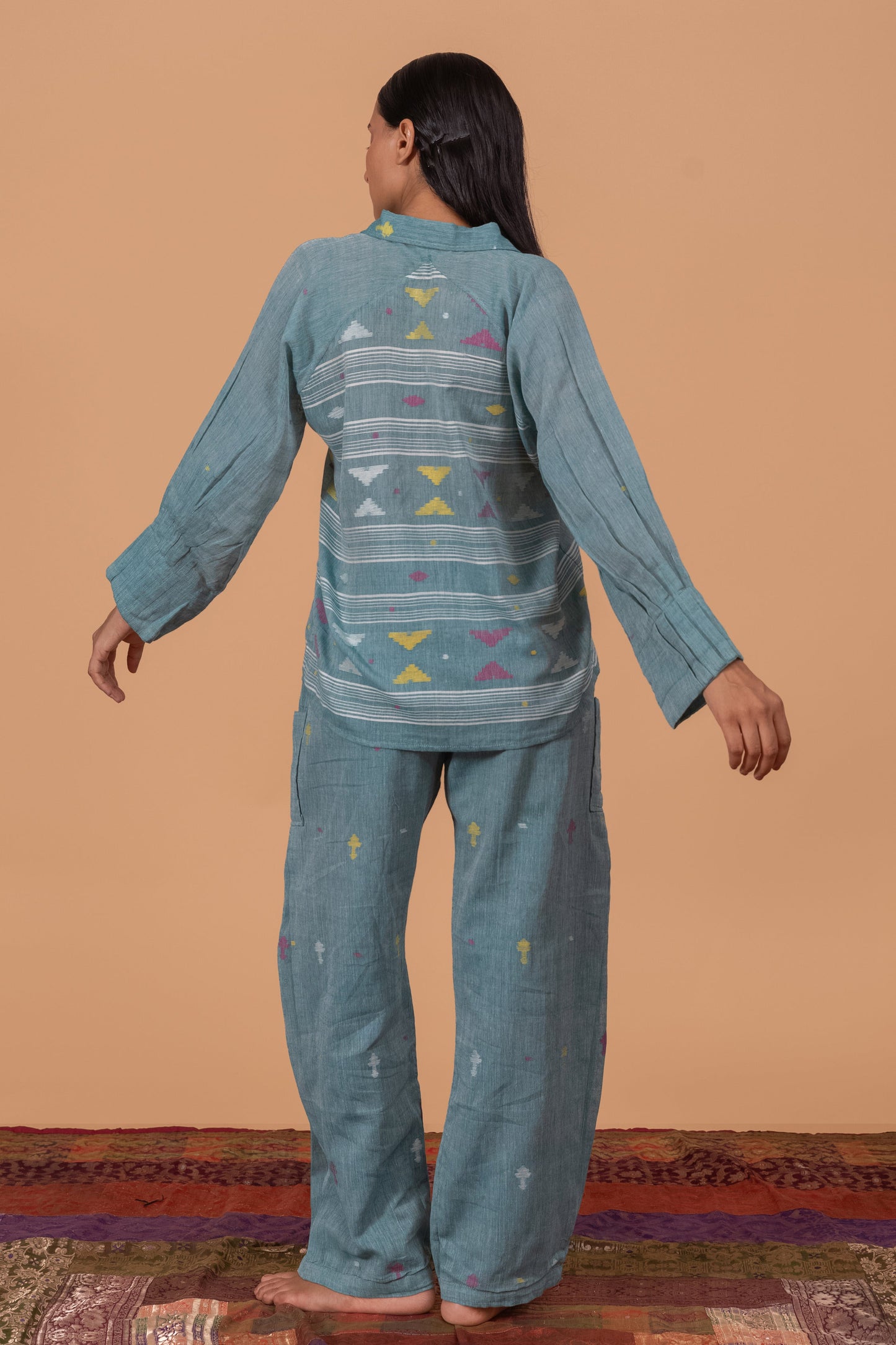PEACOCK BLUE JAMDANI CO-ORD SET