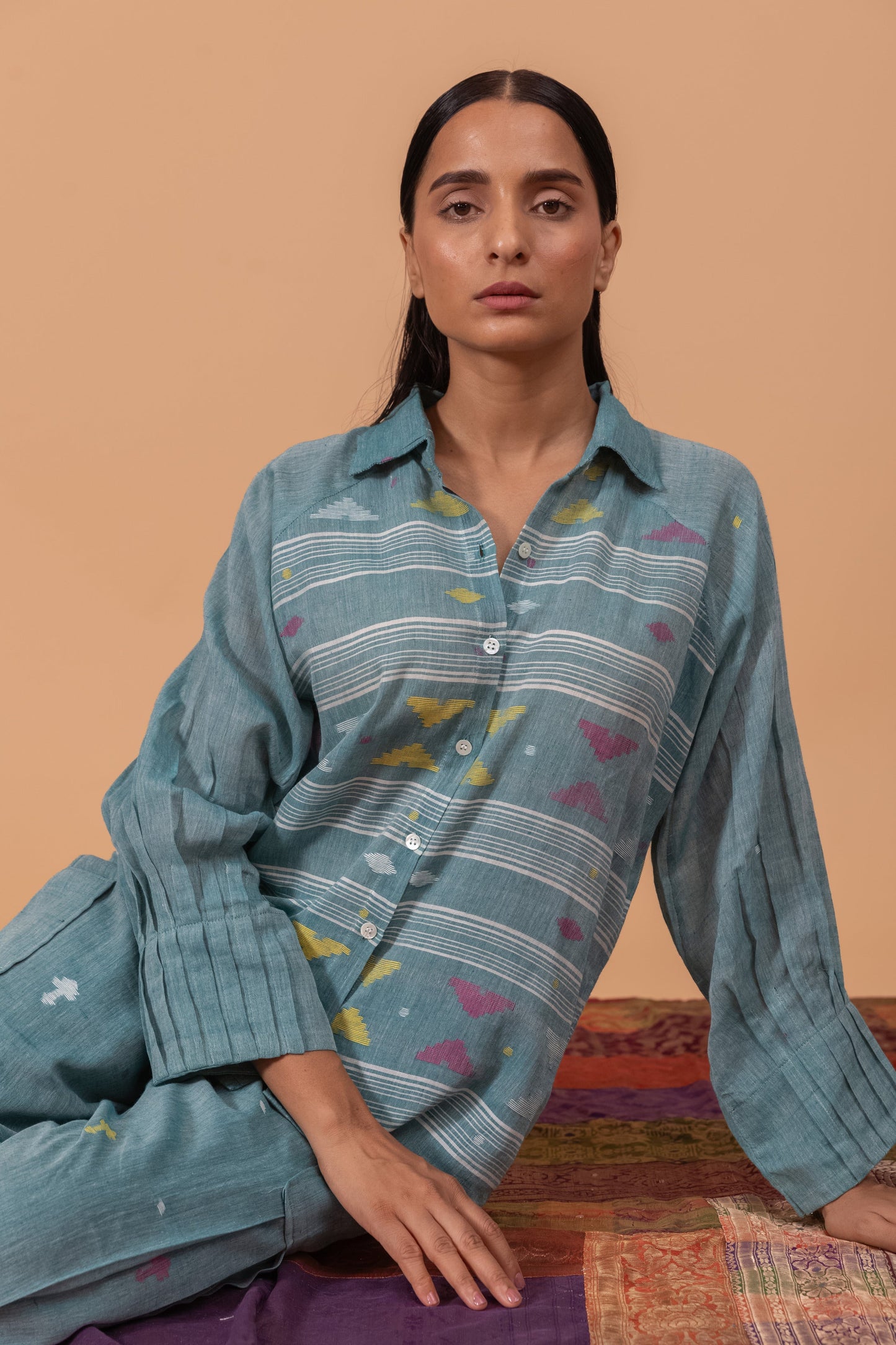 PEACOCK BLUE JAMDANI CO-ORD SET