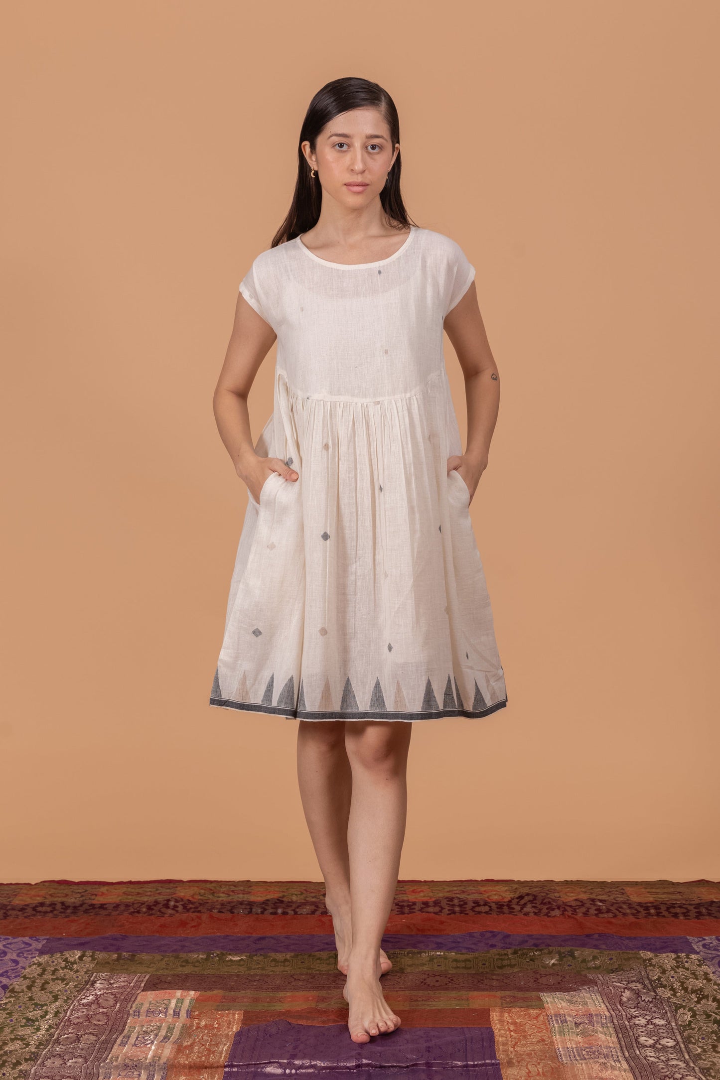 LIGHT WEAVE JAMDANI YOKE DRESS