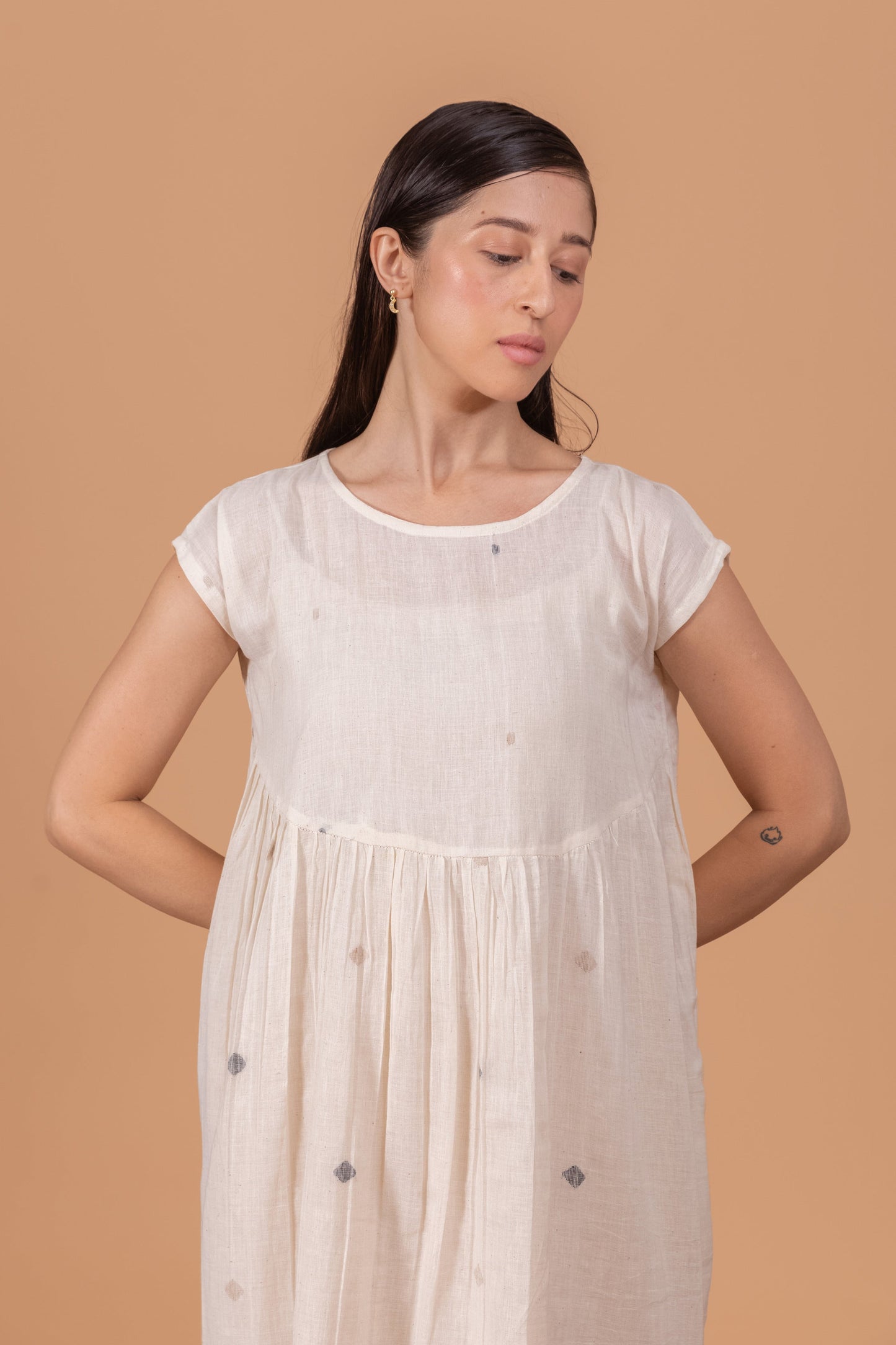 LIGHT WEAVE JAMDANI YOKE DRESS