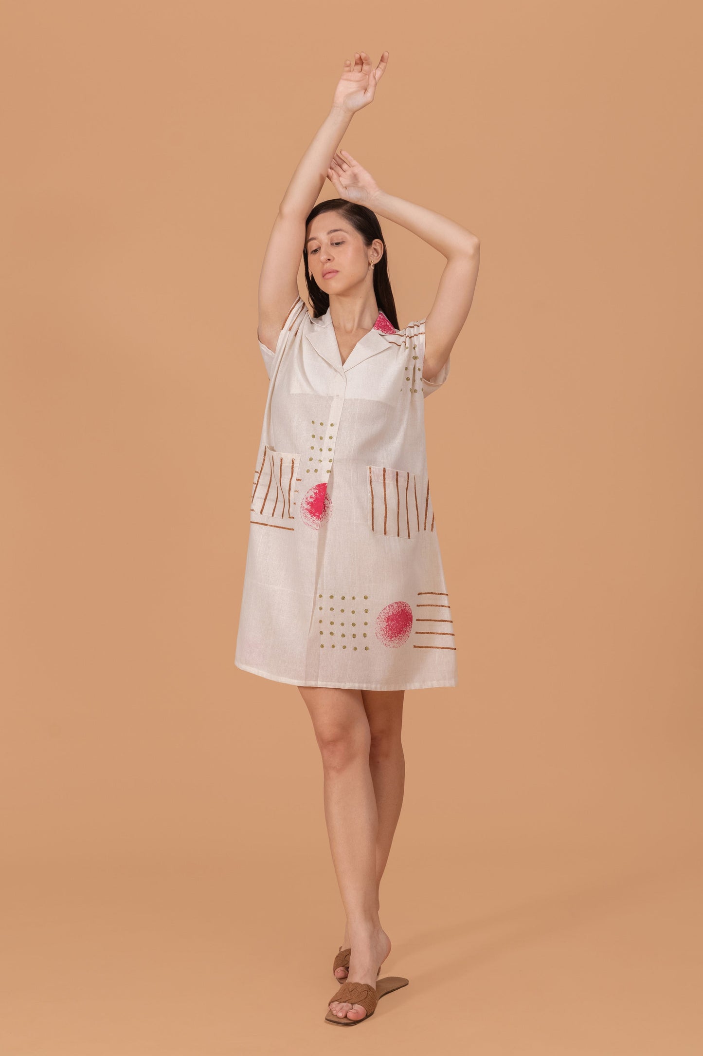 ABSTRACT PRINT SHIFT DRESS IN PURE KHADI